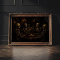 Skeleton Dinner Party Print | Halloween Wall Art | Dark Academia Gothic Decor | Macabre Dining Room Painting | Memento Mori Art
