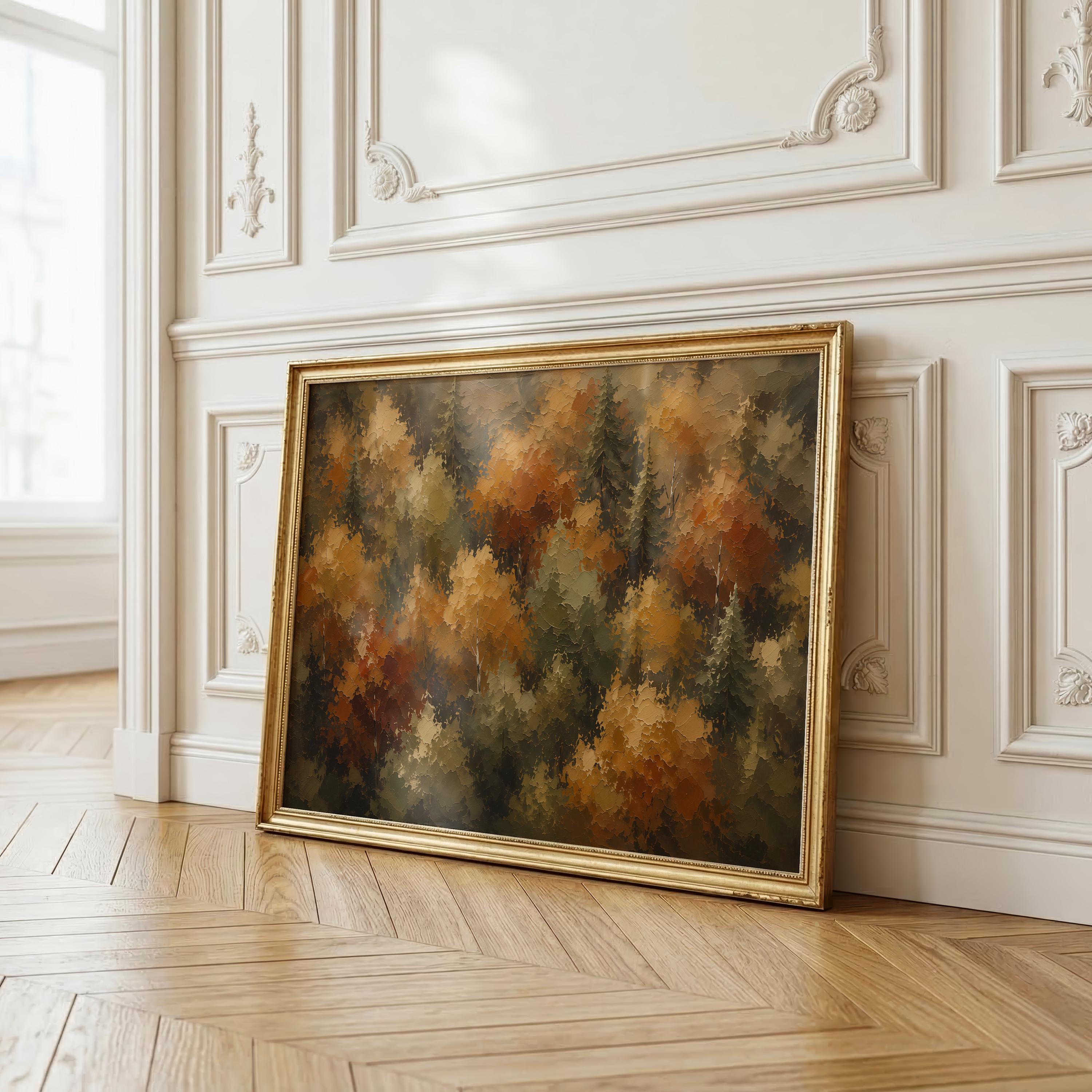 Autumn Forest Wall Art | Fall Foliage Painting | Aerial Woodland Landscape | Rustic Farmhouse Decor | Moody Nature Artwork