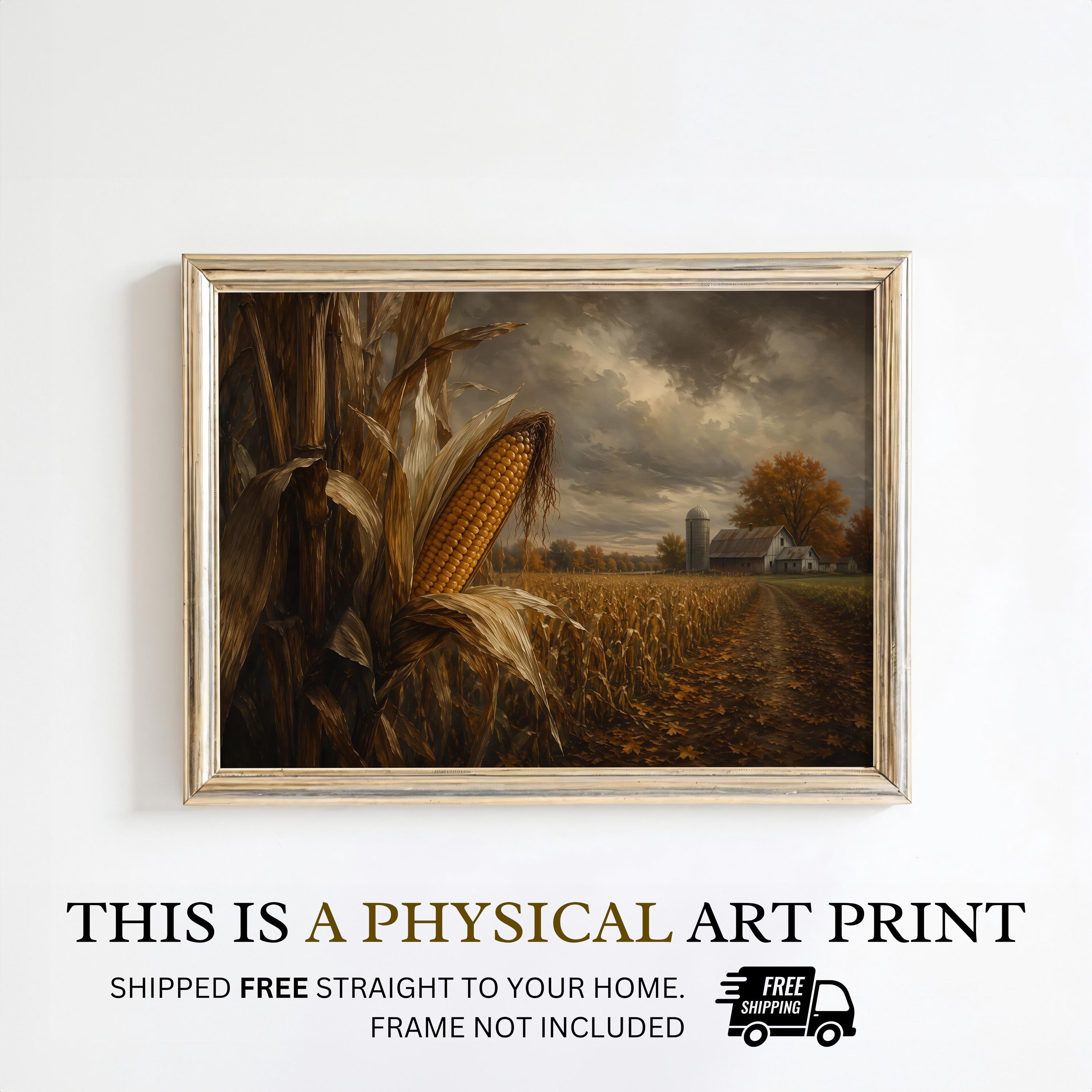 Corn Field Wall Art | Autumn Harvest Painting | Rustic Farmhouse Decor | Vintage Fall Landscape | Country Farm Artwork