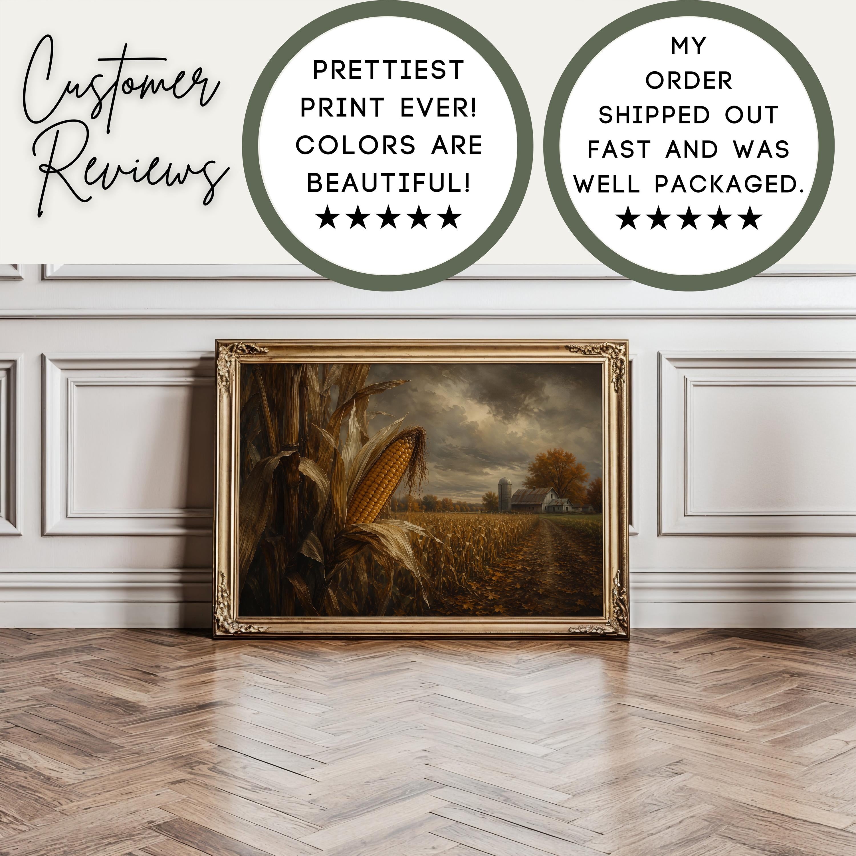 Corn Field Wall Art | Autumn Harvest Painting | Rustic Farmhouse Decor | Vintage Fall Landscape | Country Farm Artwork