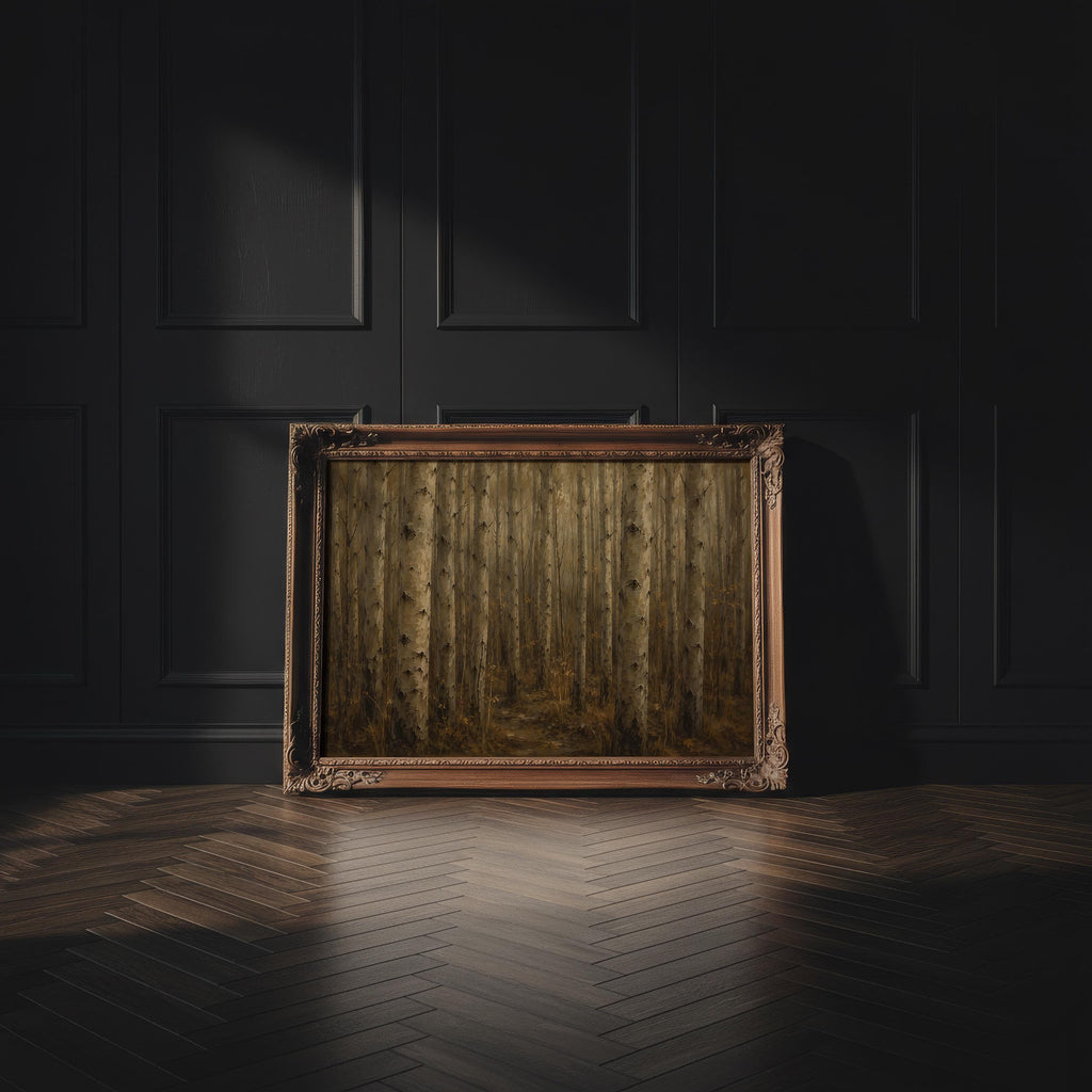 Aspen Grove Wall Art | Moody Autumn Forest Painting | Rustic Farmhouse Decor | Woodland Landscape Print | Aspen Nature Artwork