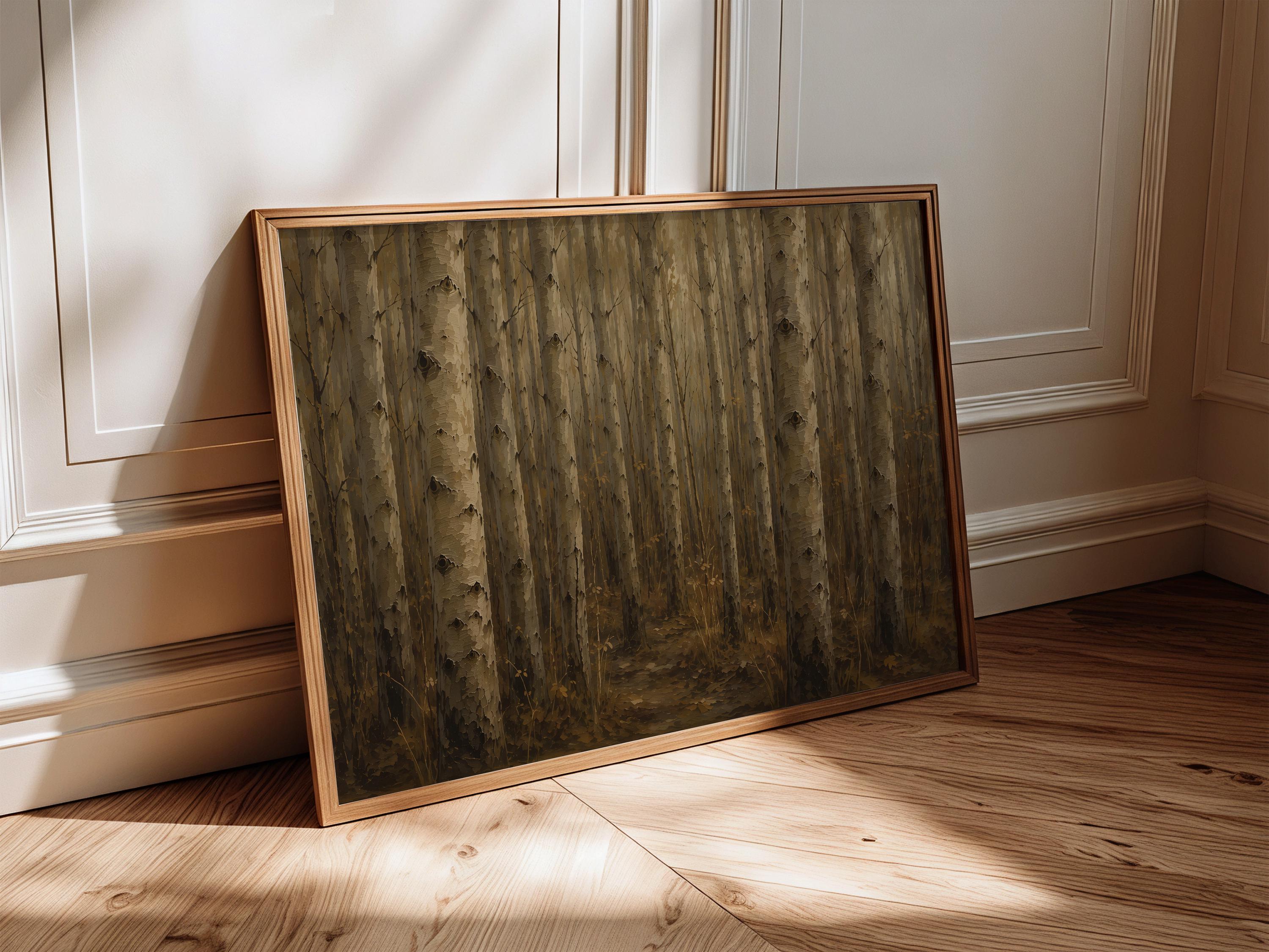Aspen Grove Wall Art | Moody Autumn Forest Painting | Rustic Farmhouse Decor | Woodland Landscape Print | Aspen Nature Artwork