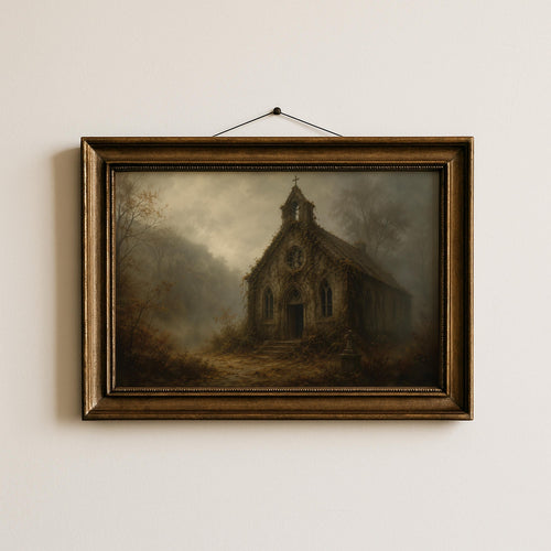 Abandoned Church Wall Art | Moody Gothic Chapel Painting | Dark Academia Decor | Haunted Ruins Landscape | Vintage Architecture