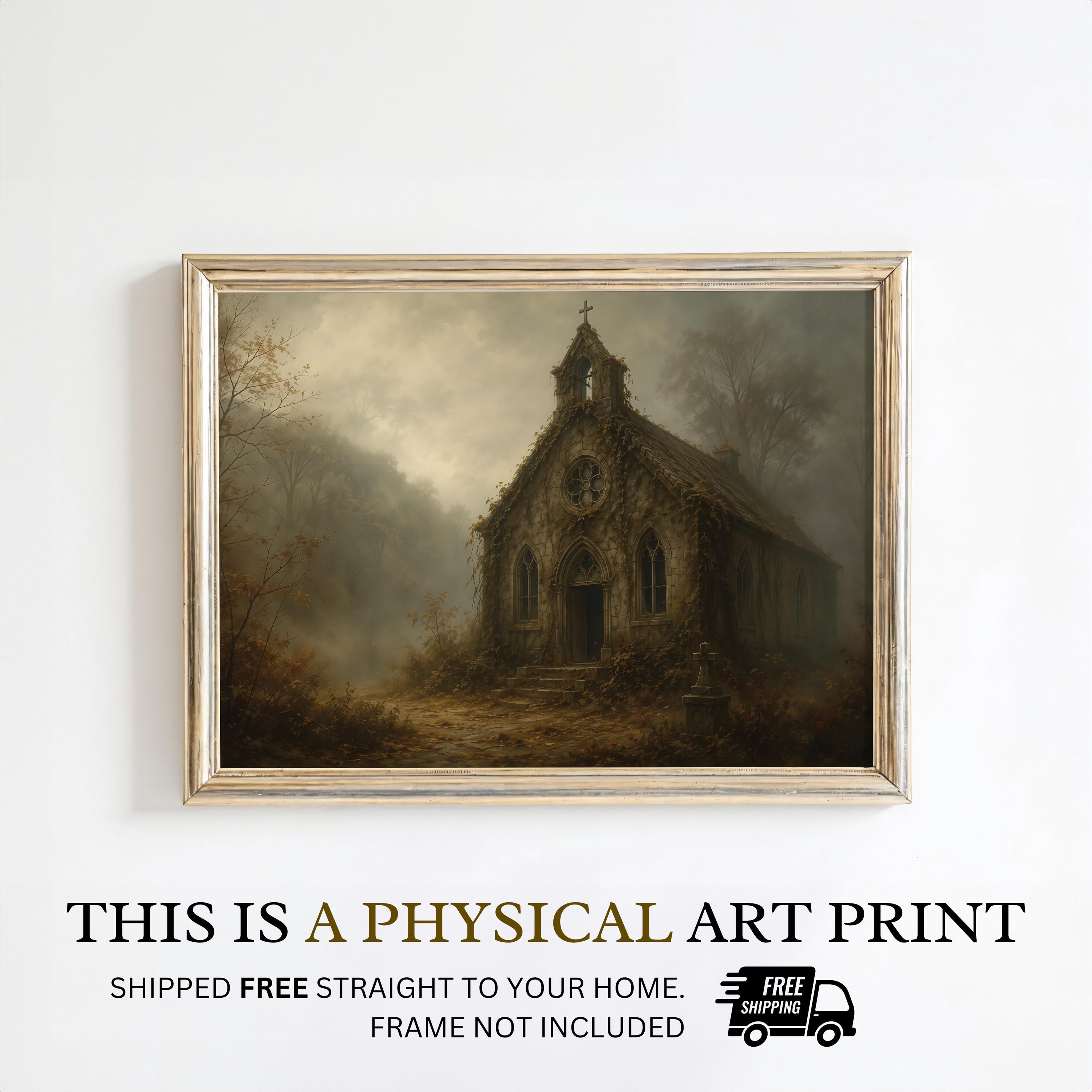 Abandoned Church Wall Art | Moody Gothic Chapel Painting | Dark Academia Decor | Haunted Ruins Landscape | Vintage Architecture
