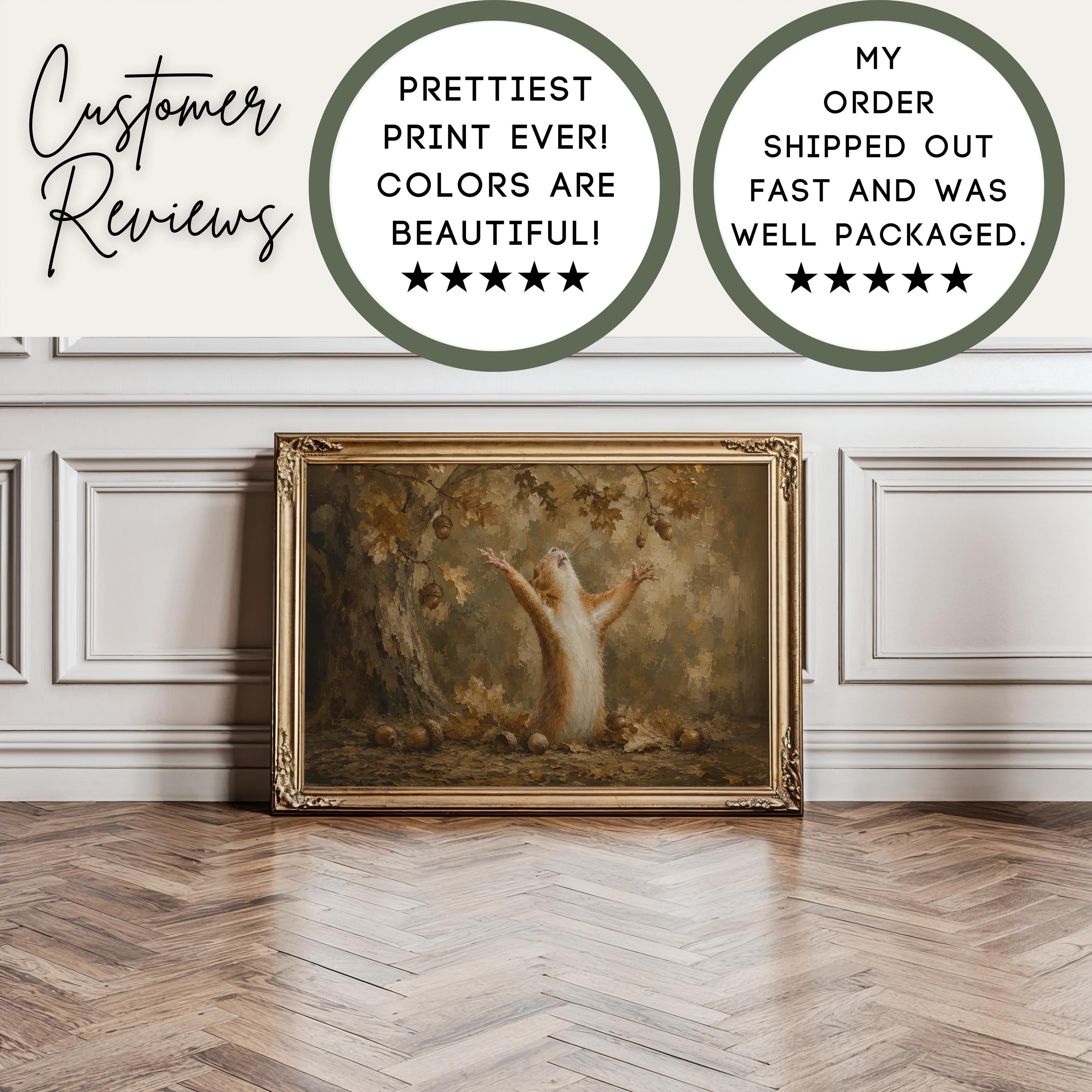 Grateful Chipmunk Wall Art | Funny Autumn Woodland Painting | Whimsical Fall Decor | Cottagecore Animal Artwork | Acorn Print
