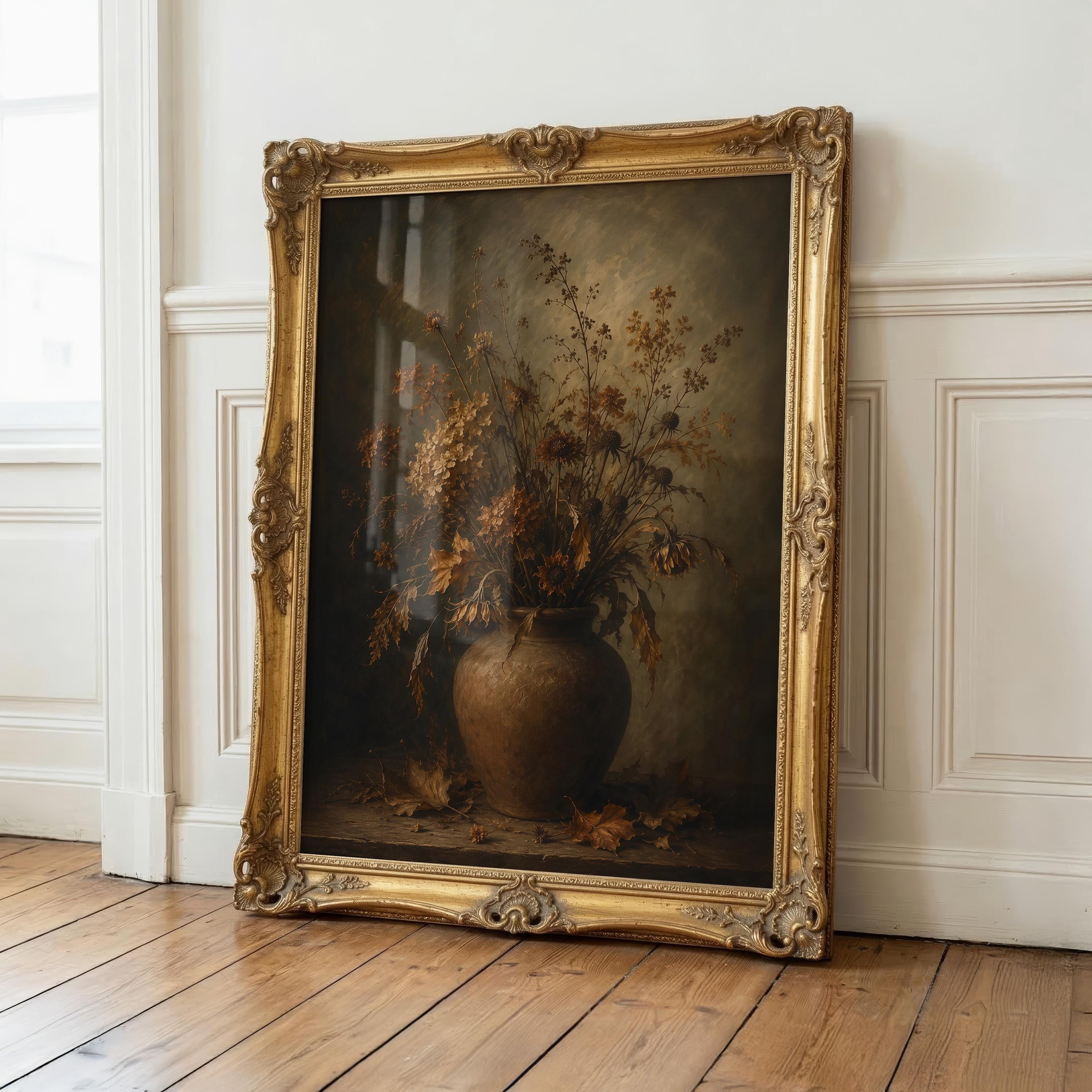 Moody Botanical Wall Art | Vintage Floral Vase Print | Dark Academia Decor | Autumn Flower Painting | Cottagecore Artwork