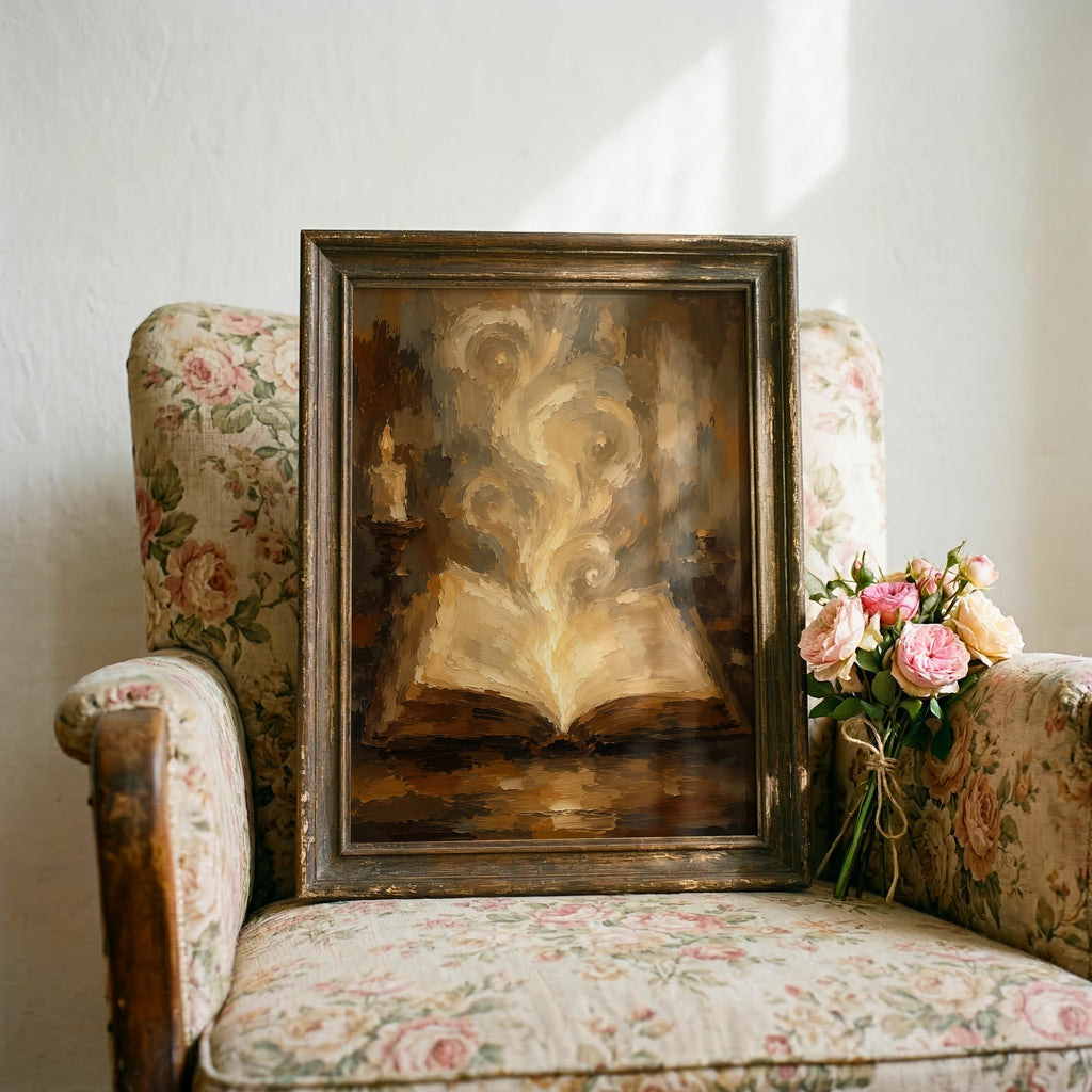 Magic Book Wall Art | Enchanted Library Print | Dark Academia Decor | Fantasy Book Painting | Wizard Study Artwork