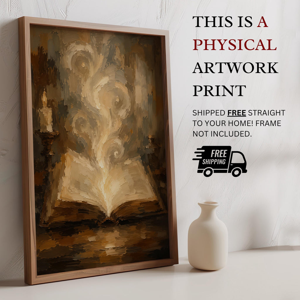 Magic Book Wall Art | Enchanted Library Print | Dark Academia Decor | Fantasy Book Painting | Wizard Study Artwork