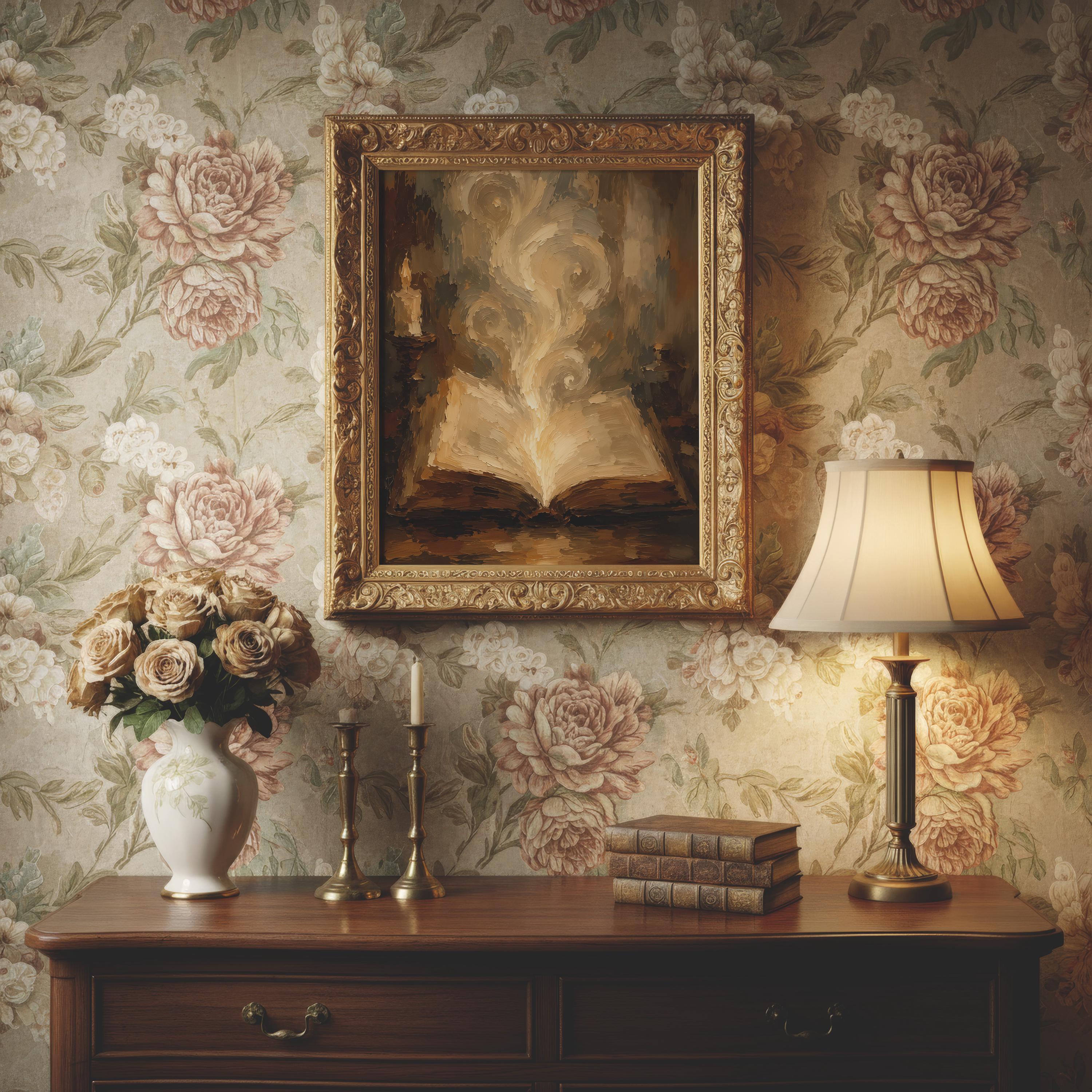 Magic Book Wall Art | Enchanted Library Print | Dark Academia Decor | Fantasy Book Painting | Wizard Study Artwork