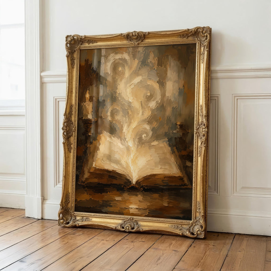Magic Book Wall Art | Enchanted Library Print | Dark Academia Decor | Fantasy Book Painting | Wizard Study Artwork