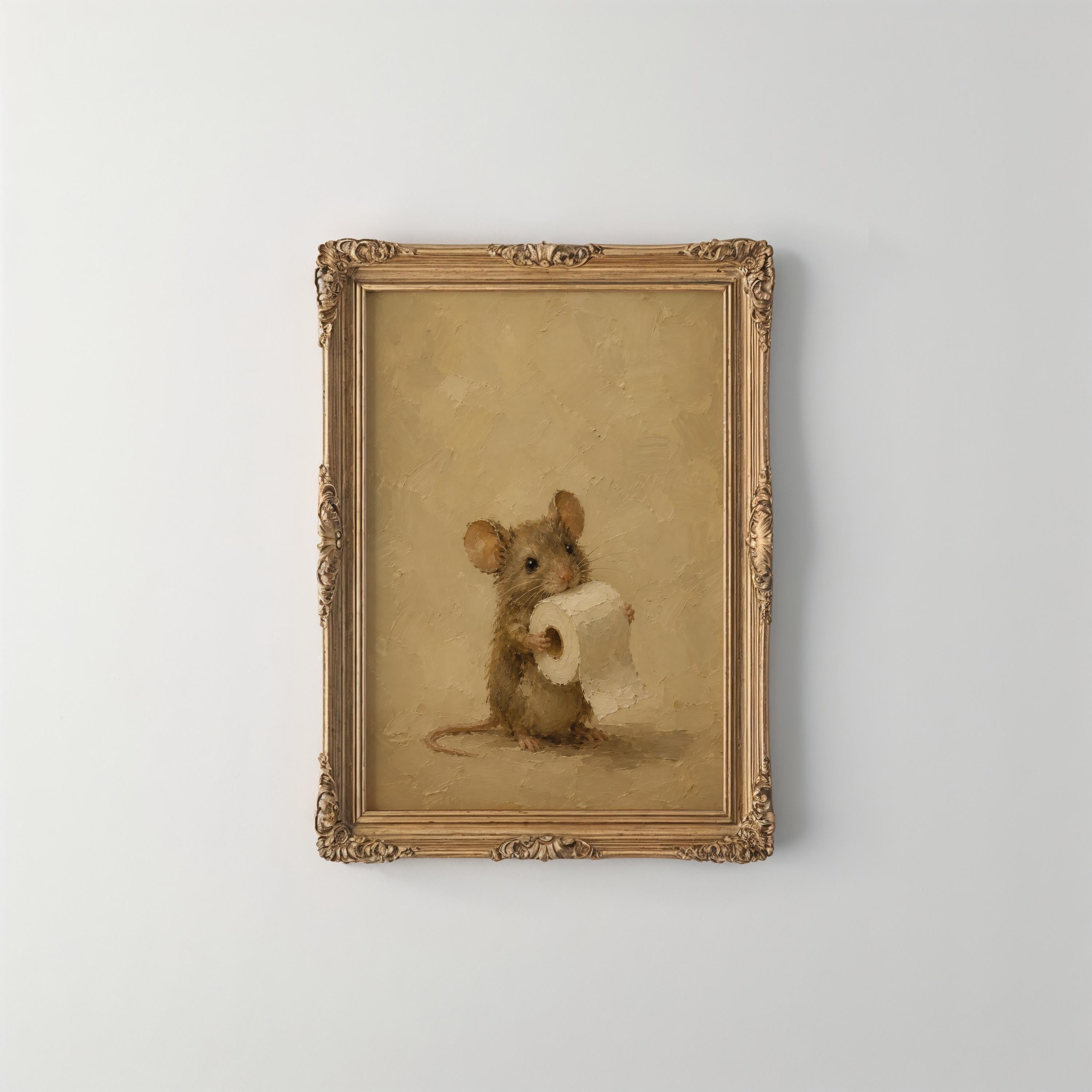 Mouse and Toilet Paper Wall Art | Funny Bathroom Print | Farmhouse Powder Room Decor | Whimsical Mouse Artwork | Guest Bath Gift