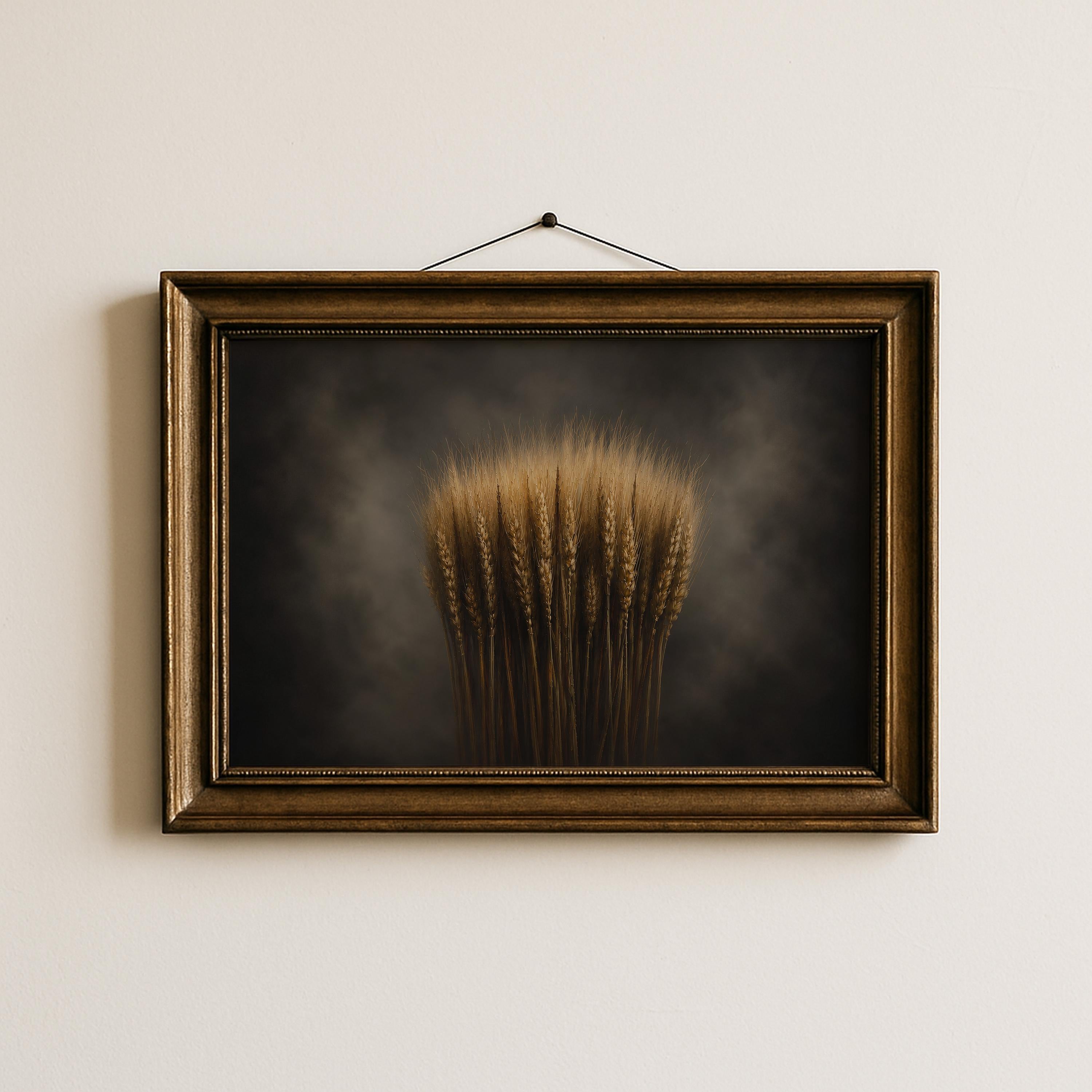 Moody Wheat Wall Art | Rustic Farmhouse Painting | Autumn Harvest Decor | Vintage Country Artwork | Moody Wheat Still Life
