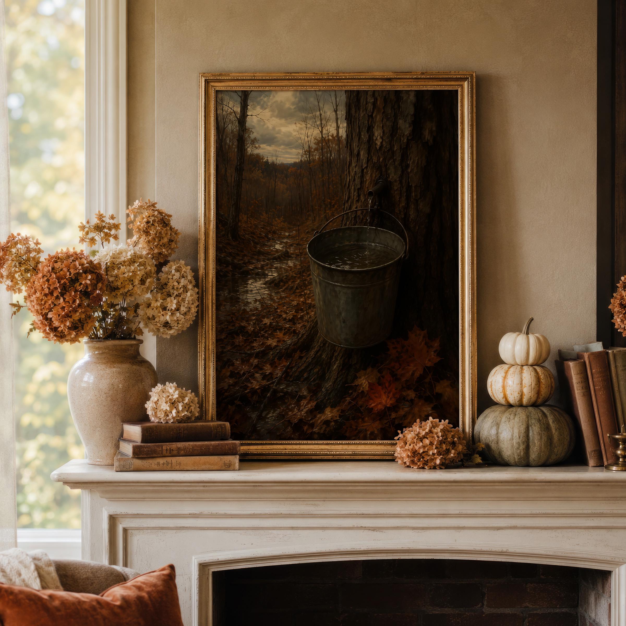Maple Syrup Wall Art | Vintage Sugar Maple Painting | Rustic Farmhouse Decor | Autumn Kitchen Print | Fall Cabin Artwork
