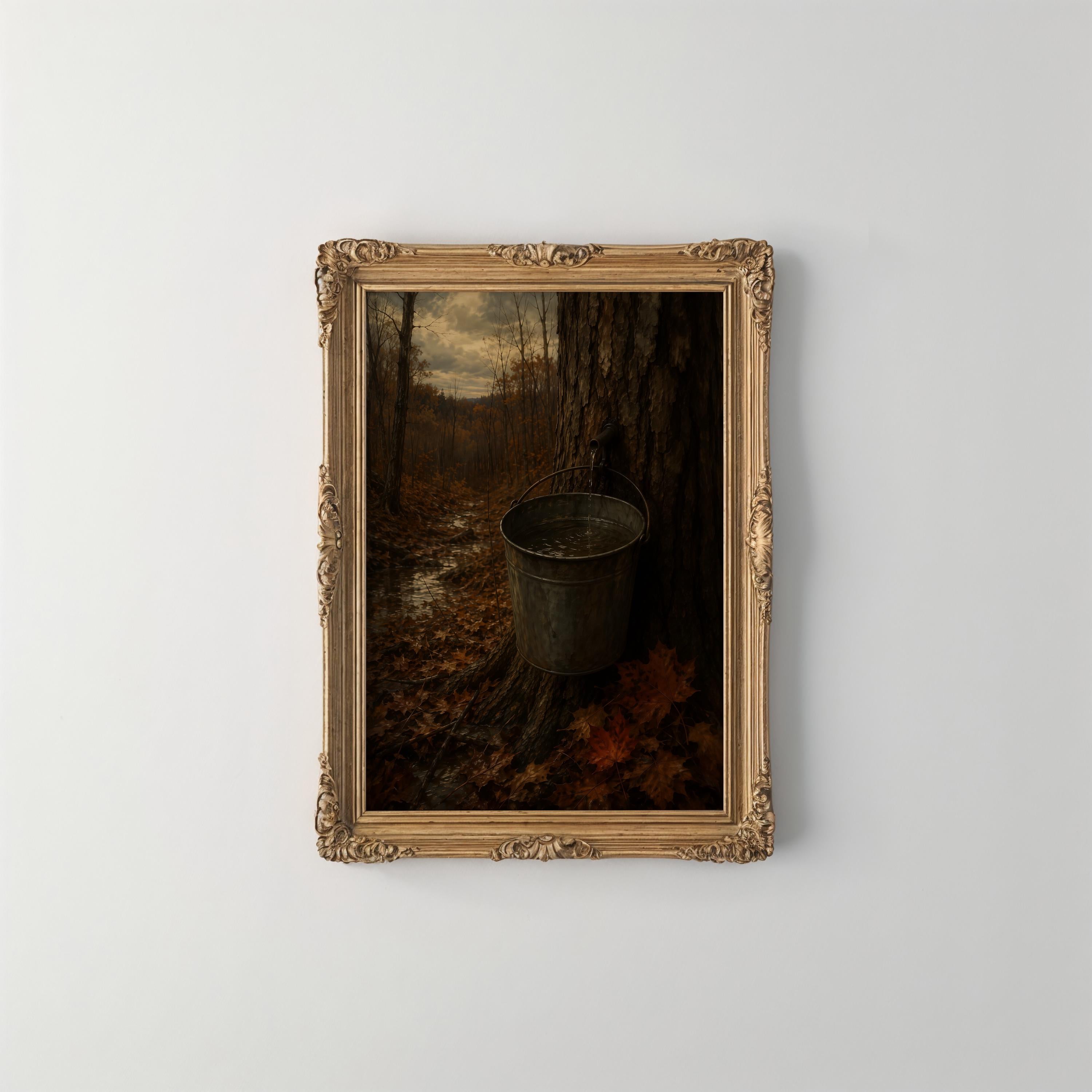 Maple Syrup Wall Art | Vintage Sugar Maple Painting | Rustic Farmhouse Decor | Autumn Kitchen Print | Fall Cabin Artwork