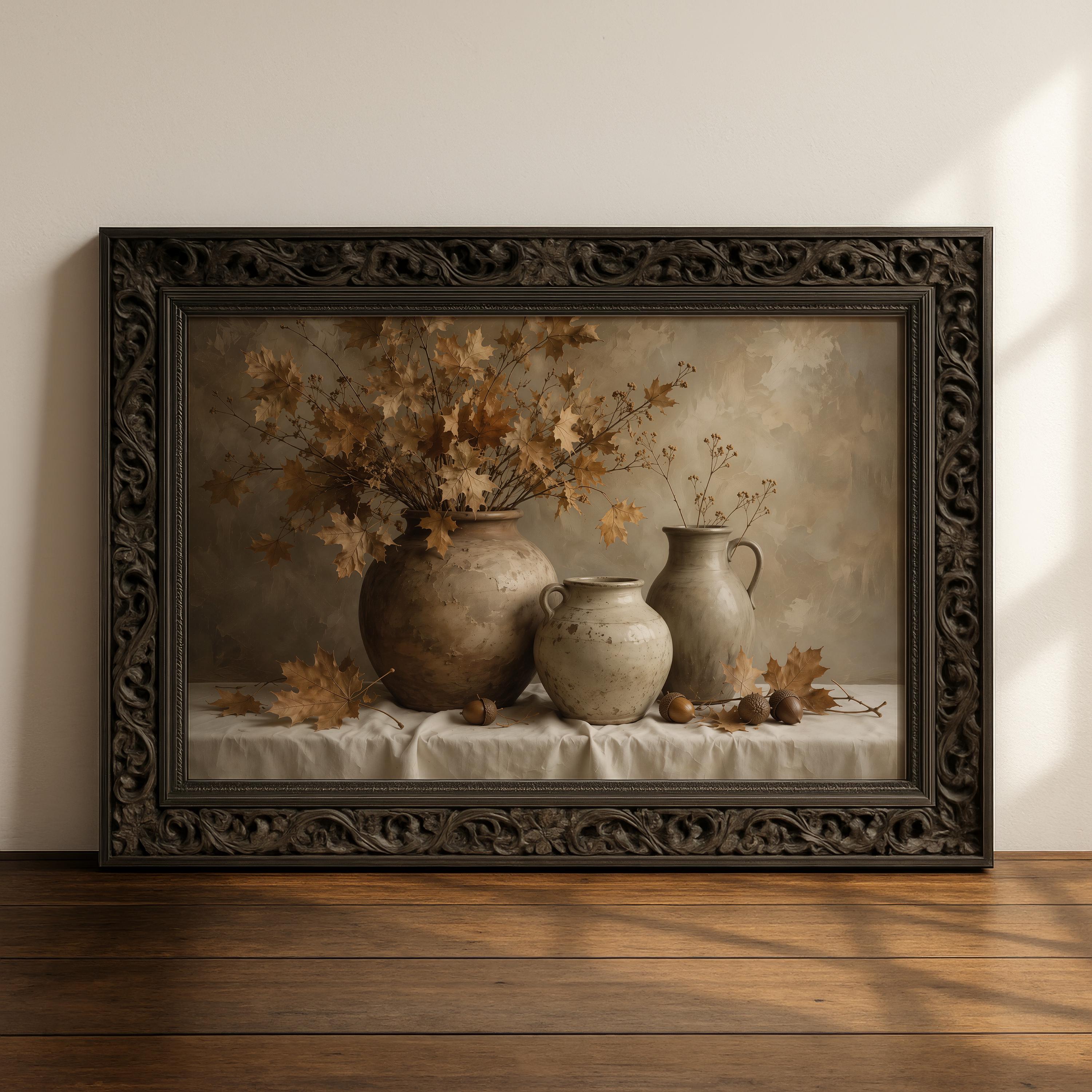 Autumn Still Life Wall Art | Neutral Fall Decor | Vintage Botanical Painting | Rustic Farmhouse Artwork | Cottagecore Print