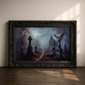 Moody Graveyard Wall Art | Gothic Cemetery Painting | Dark Academia Decor | Haunted Landscape Artwork | Halloween Graveyard Print