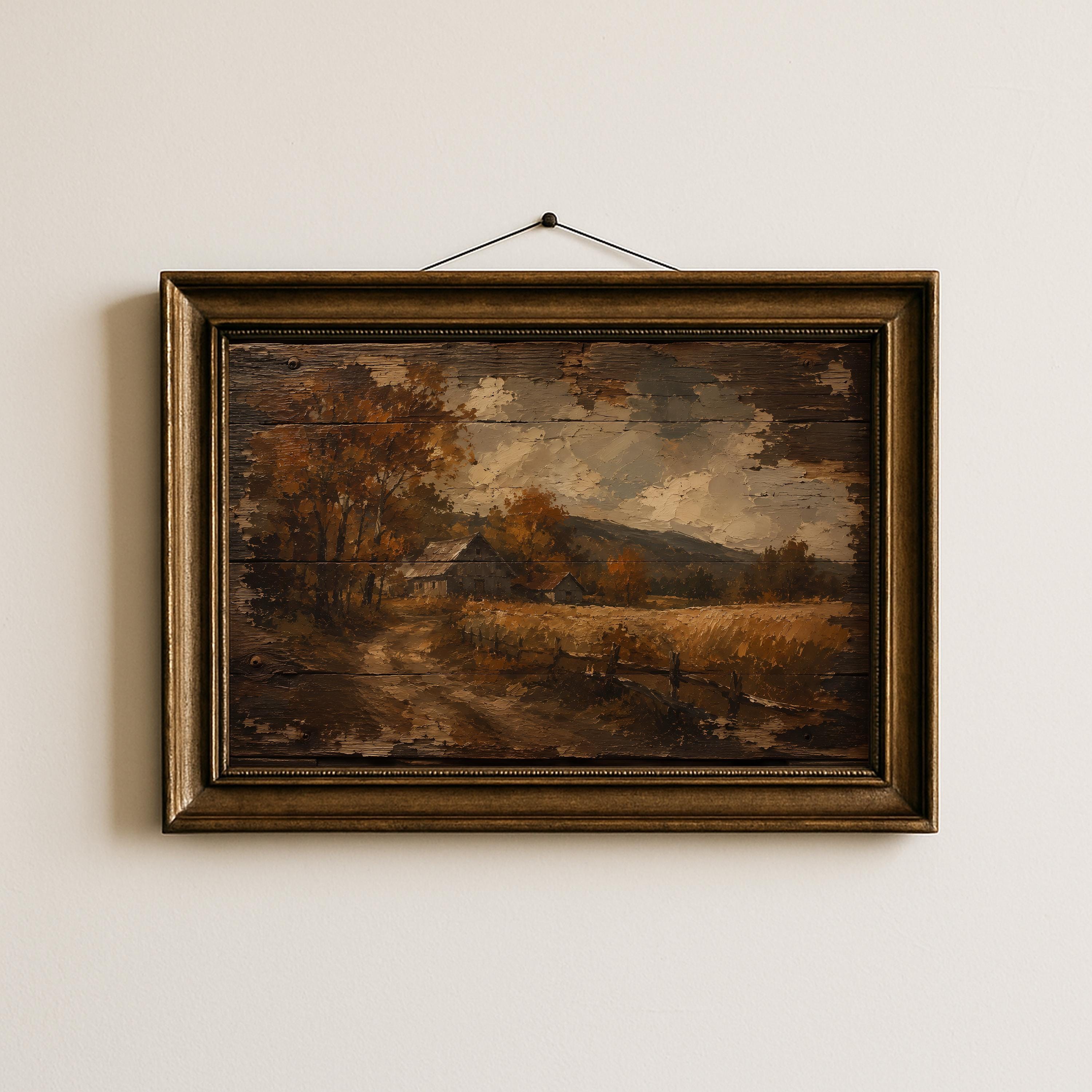 Rustic Barn Wall Art | Autumn Farm Landscape | Vintage Farmhouse Decor | Fall Country Painting | Rural Barn Artwork