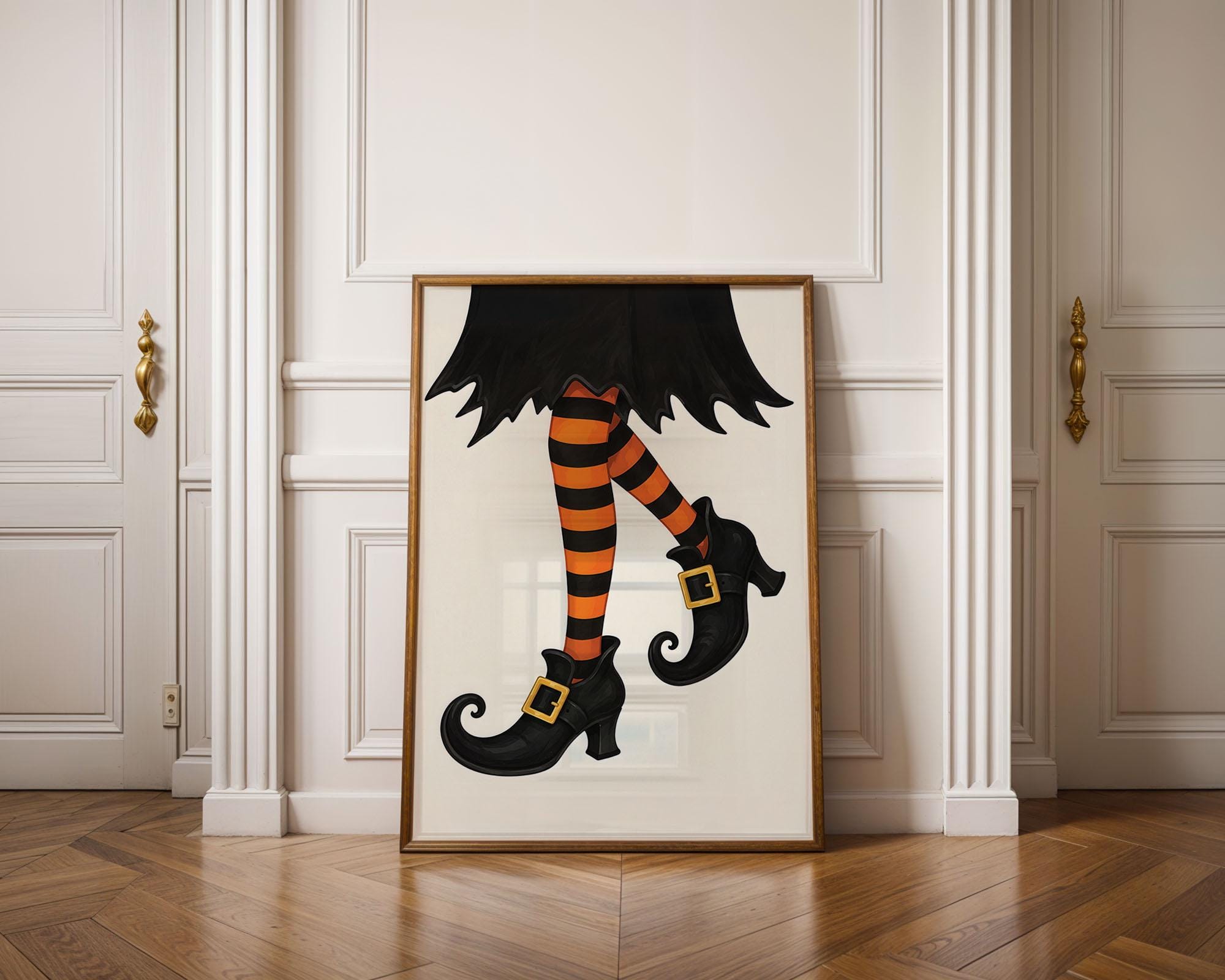 Colorful Witch Legs Wall Art | Cute Halloween Decor Print | Whimsical Witch Artwork | Spooky Season Painting