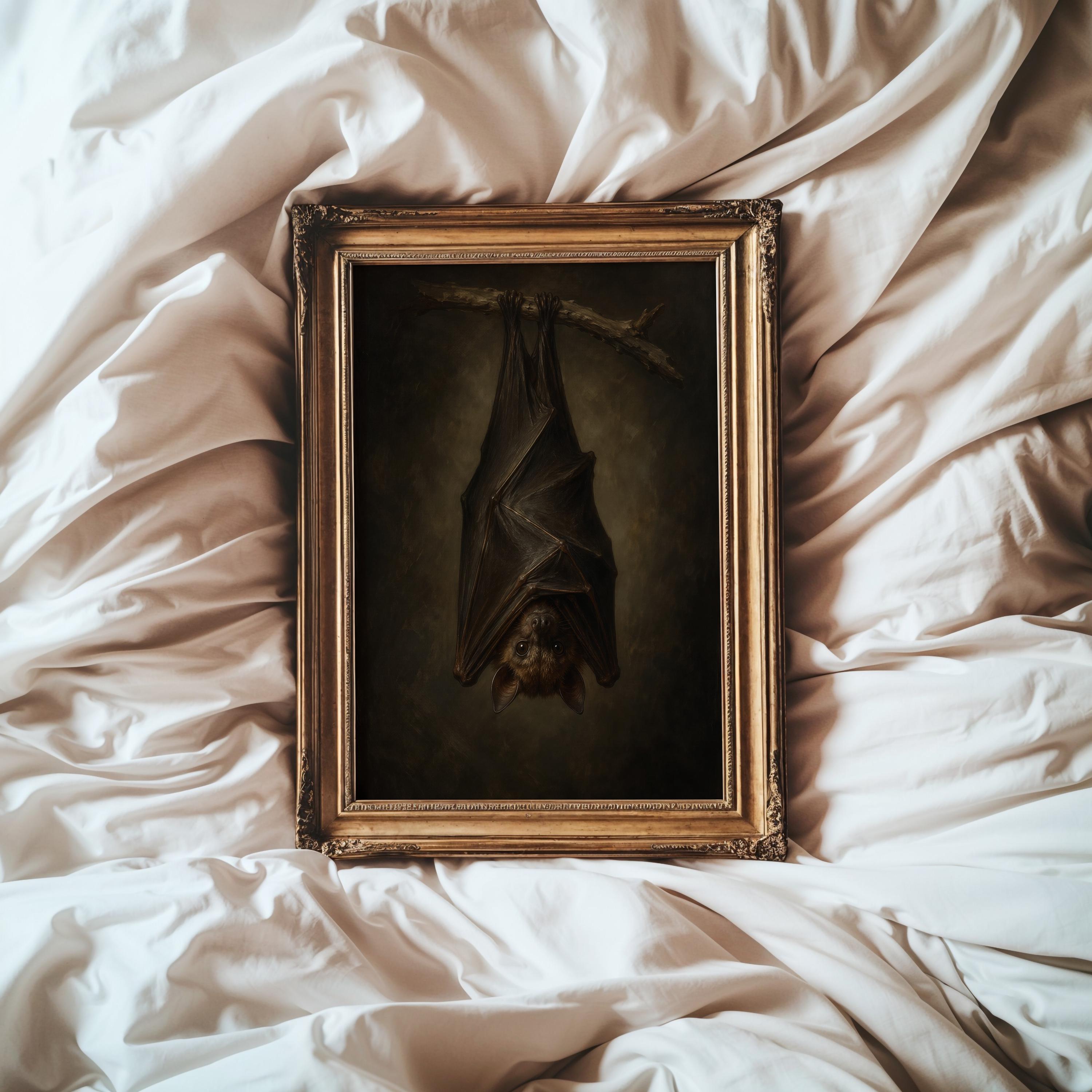 Moody Bat Wall Art | Dark Academia Hanging Bat Decor | Gothic Witchcore Print | Vintage Halloween Painting