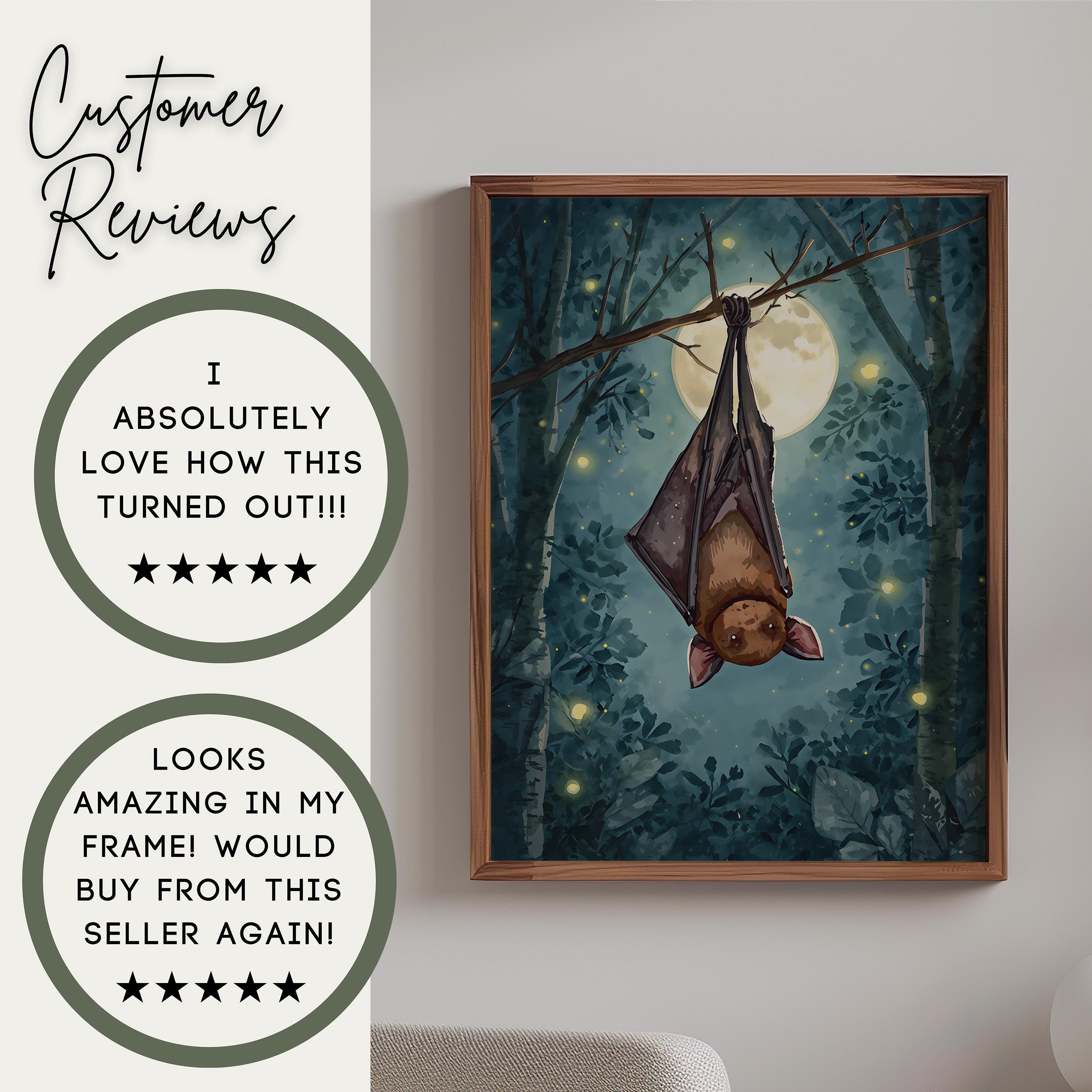 Cute Bat Wall Art | Halloween Bat Print | Moody Forest Decor | Spooky Season Wall Art | October Cottagecore Decor