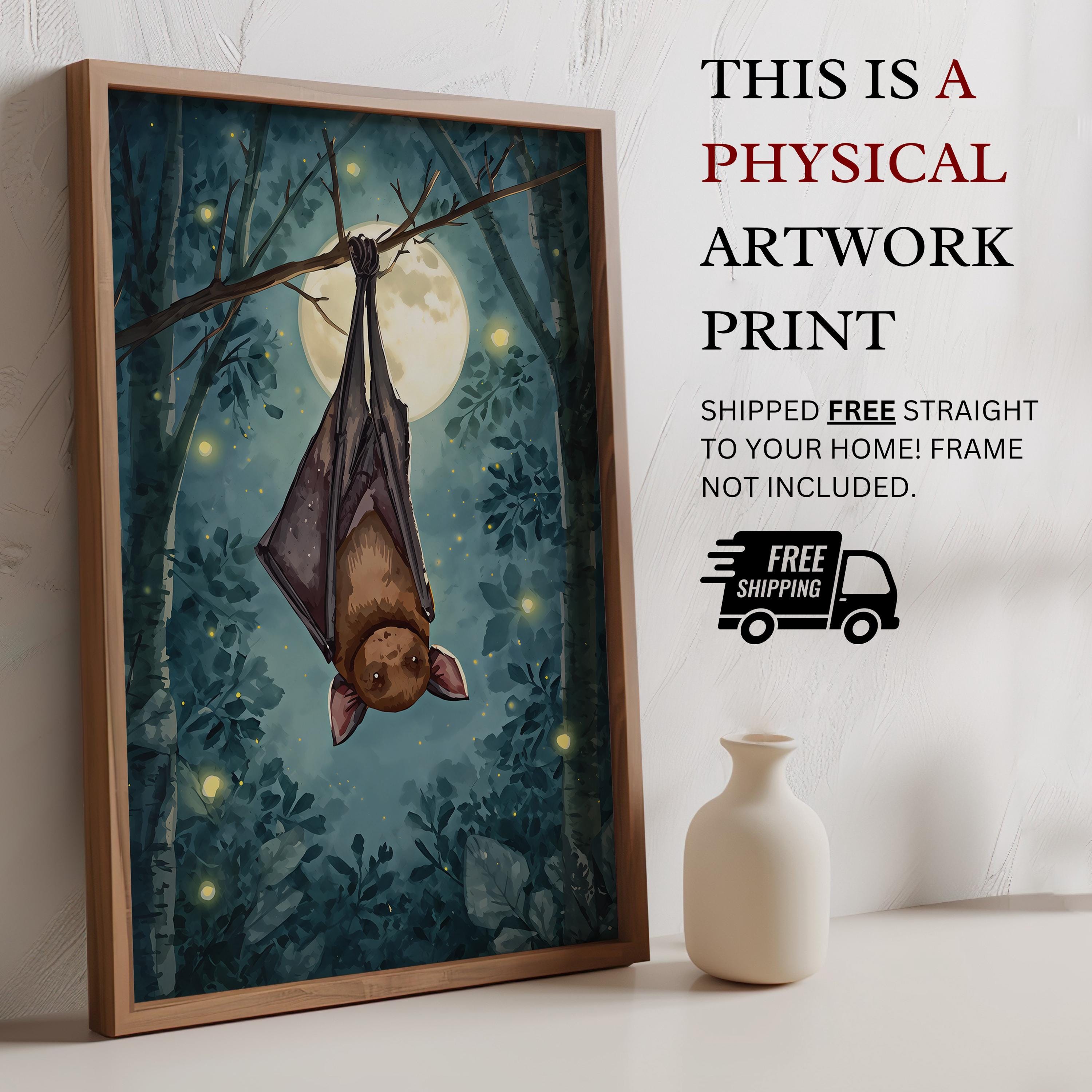 Cute Bat Wall Art | Halloween Bat Print | Moody Forest Decor | Spooky Season Wall Art | October Cottagecore Decor