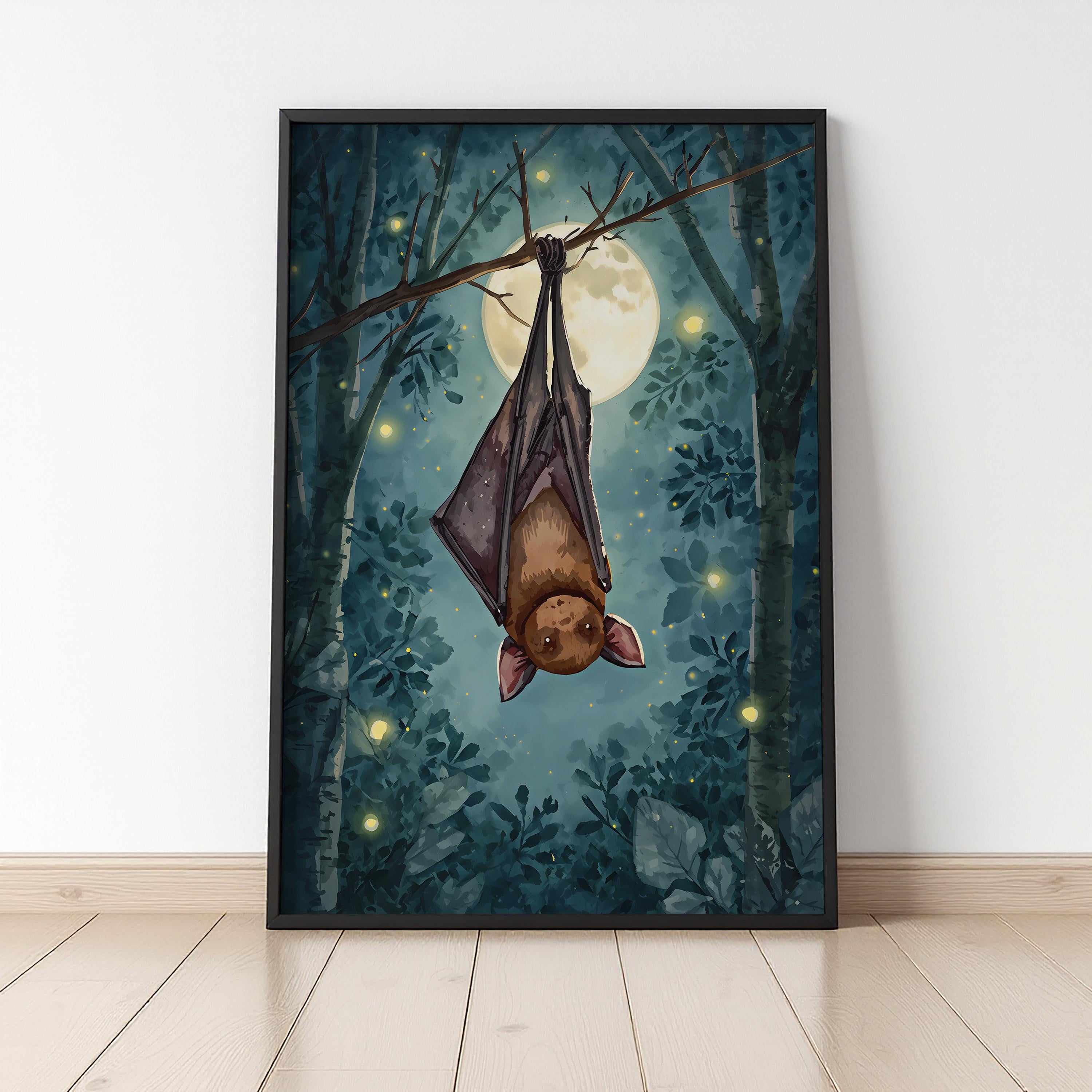 Cute Bat Wall Art | Halloween Bat Print | Moody Forest Decor | Spooky Season Wall Art | October Cottagecore Decor