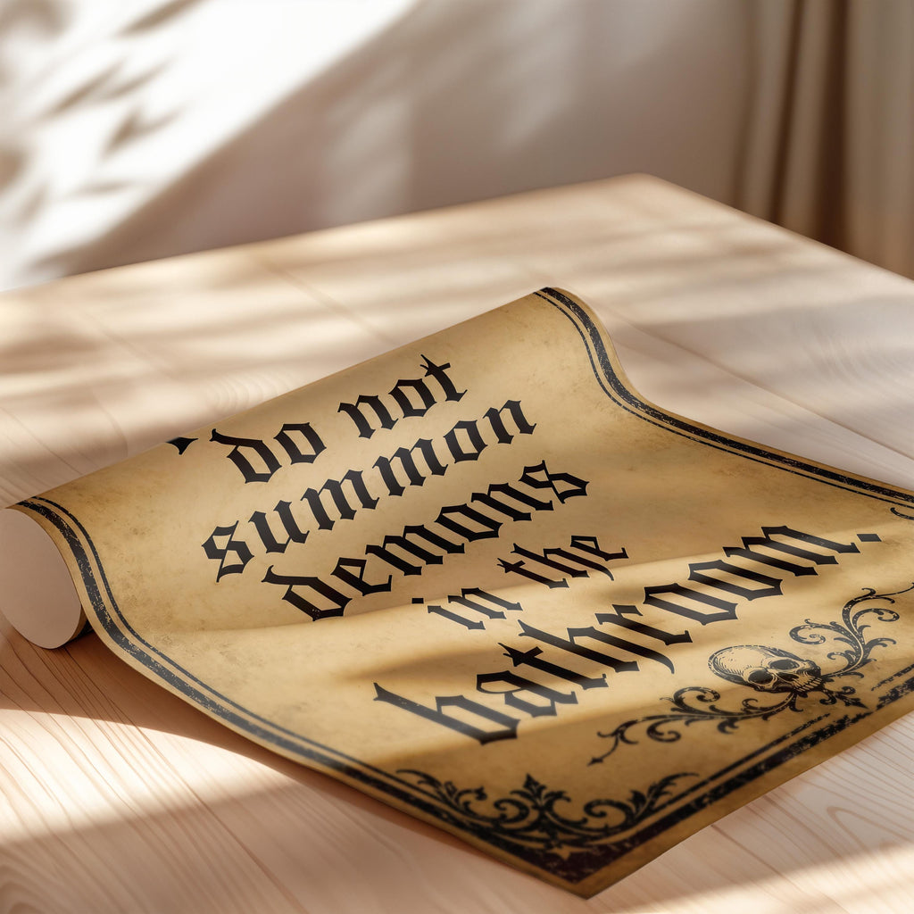 Please Do Not Summon Demons Print | Funny Bathroom Wall Art | Gothic Halloween Above Toilet Decor | Spooky Powder Room Artwork