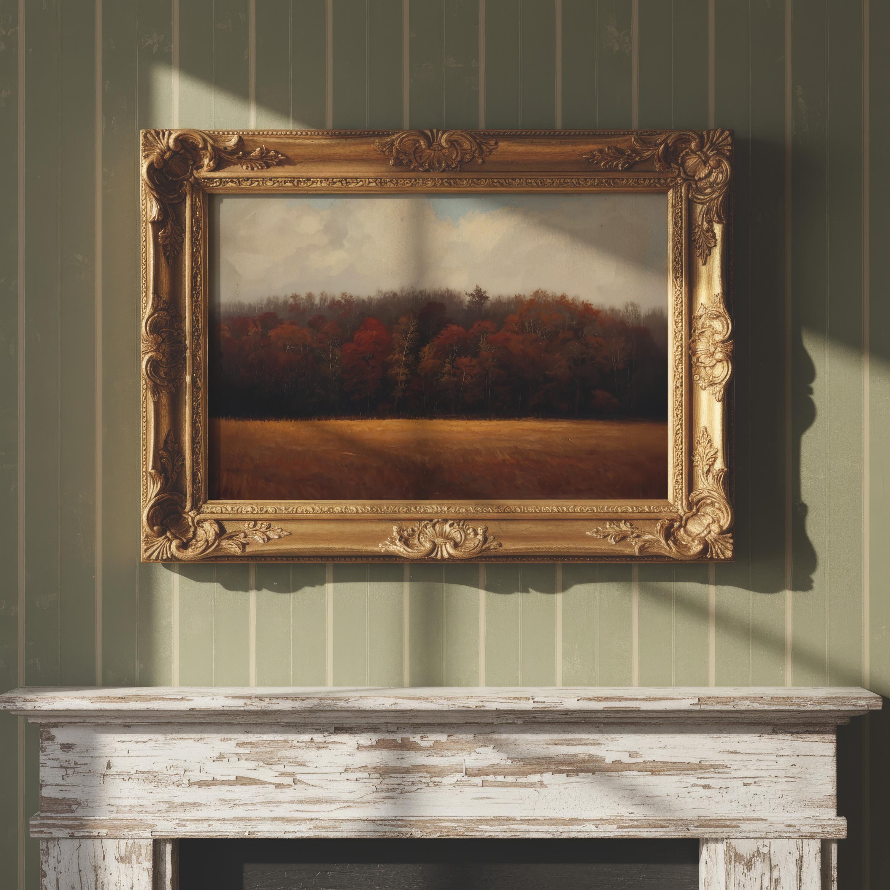 Moody Fall Trees Wall Print | Autumnal Décor for Fall | Orange and Red Trees | Vintage Autumn Landscape Painting