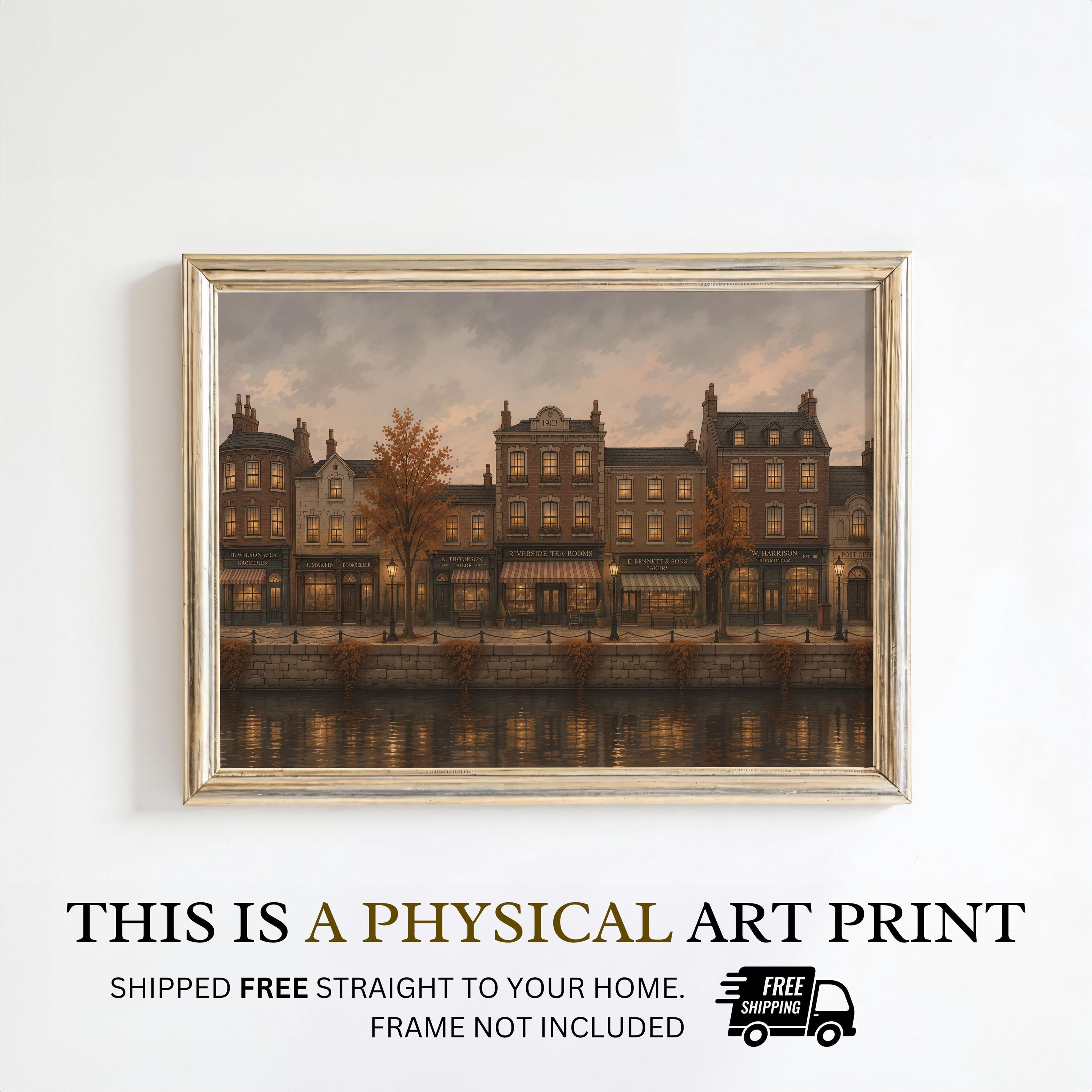 Moody Autumn City Canal Wall Art | Vintage Fall Street Painting | Cozy European Town Print | Dark Academia Decor