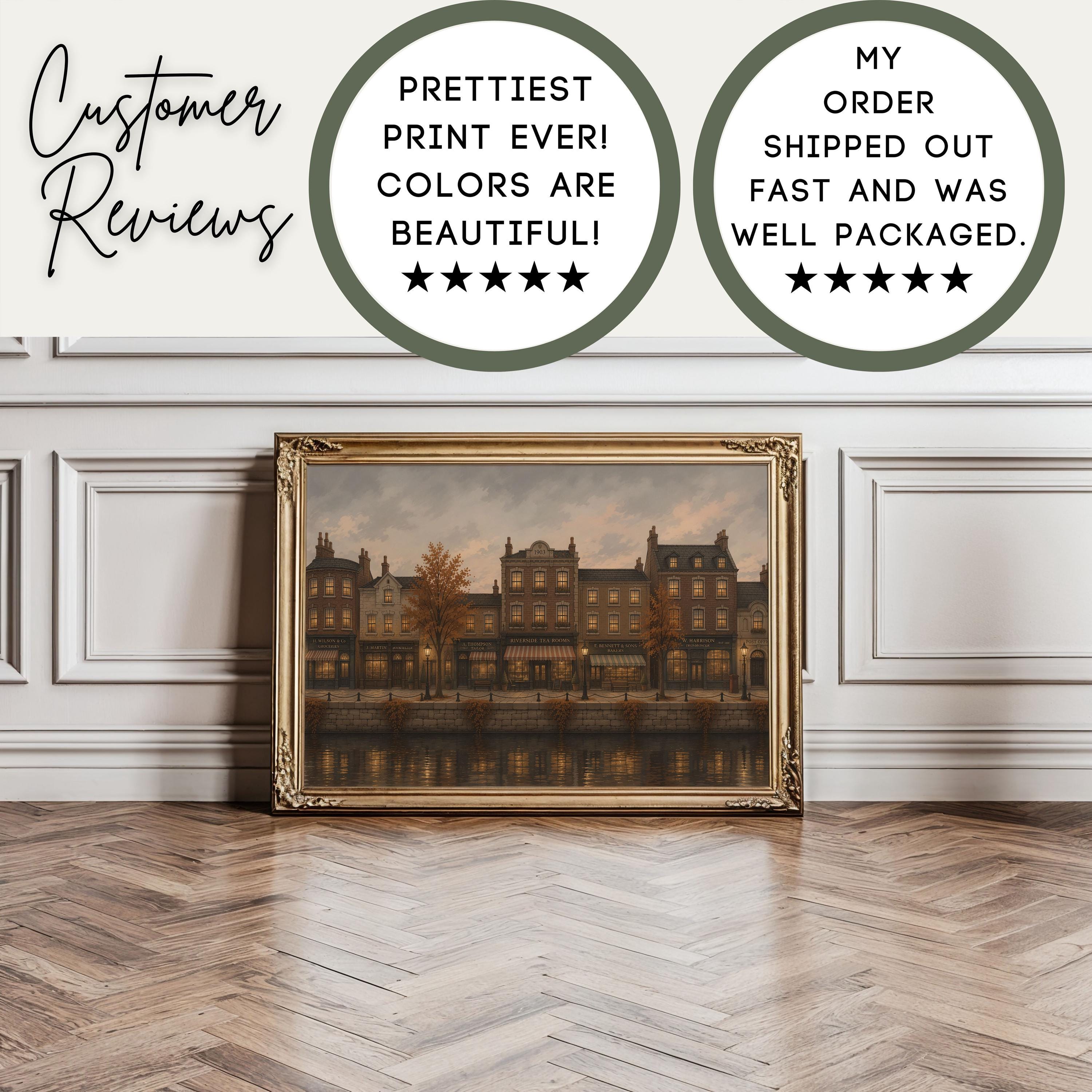 Moody Autumn City Canal Wall Art | Vintage Fall Street Painting | Cozy European Town Print | Dark Academia Decor