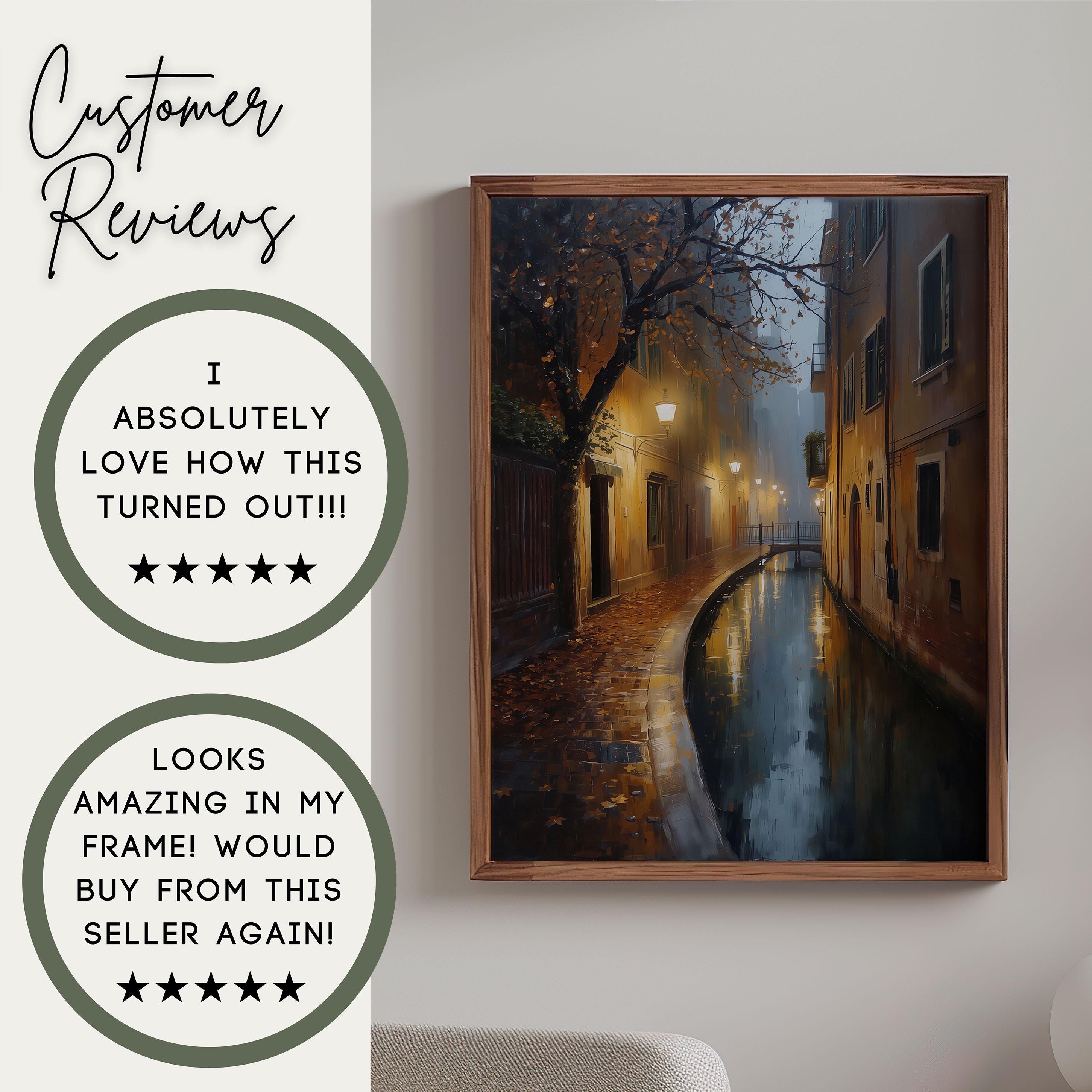 Moody Autumn Canal Wall Art | Rainy European Street Print | Dark Academia Fall Painting | Vintage Autumnal Cityscape Decor
