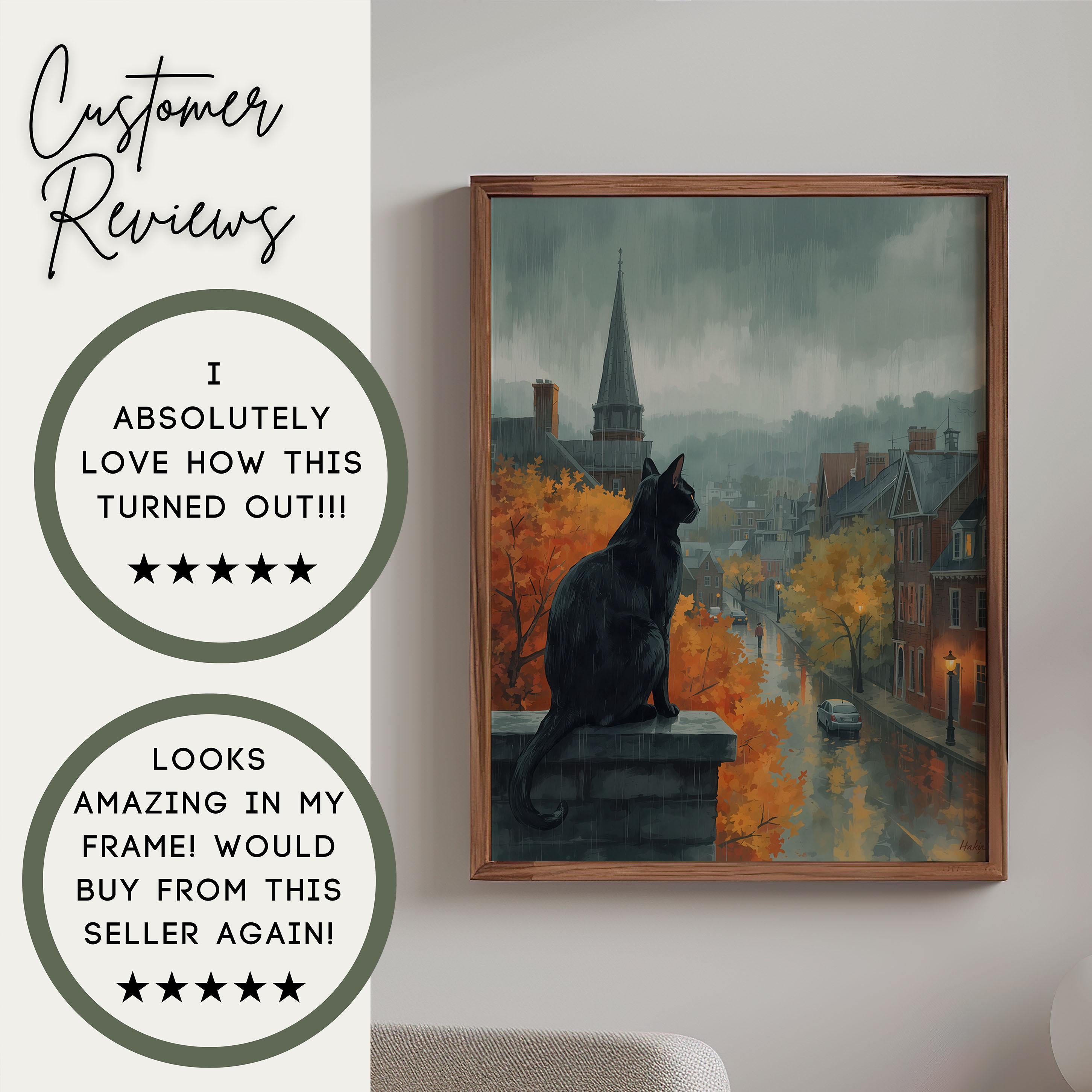 Black Cat Wall Art | Moody Autumn Print | Vintage Salem Halloween Painting | Dark Academia Fall Decor