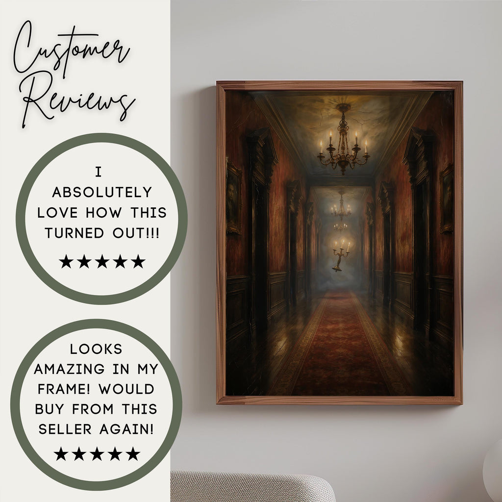 Floating Candelabra Wall Art | Haunted Hallway Print | Spooky Gothic Halloween Decor | Dark Academia Painting