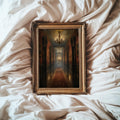 Floating Candelabra Wall Art | Haunted Hallway Print | Spooky Gothic Halloween Decor | Dark Academia Painting