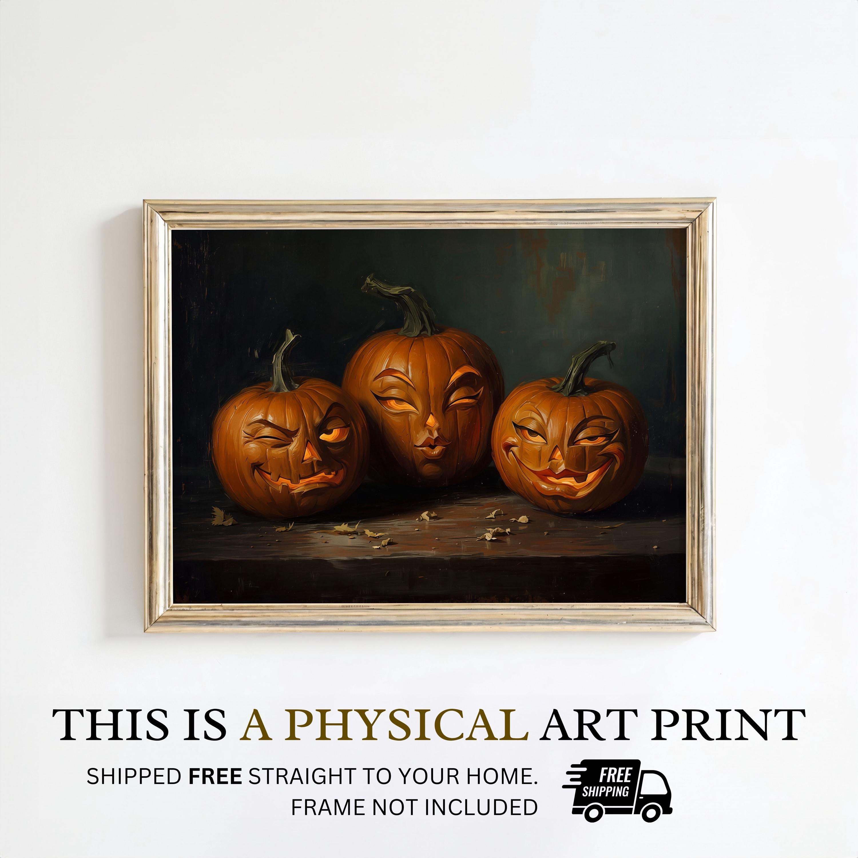 Flirty Jack O Lantern Wall Art | Vintage Halloween Pumpkin Print | Whimsical Autumn Decor | Flirty Pumpkin Painting for Halloween