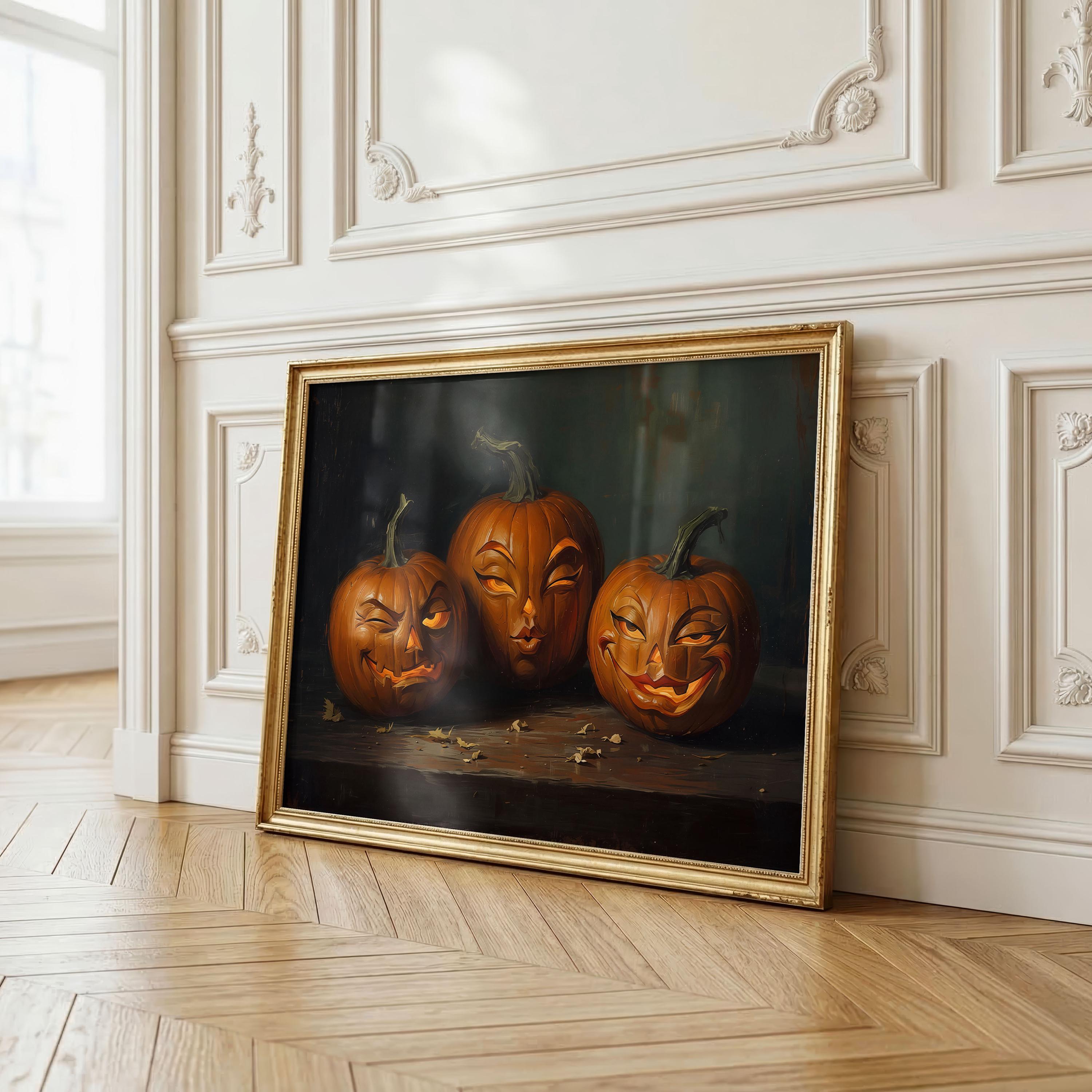Flirty Jack O Lantern Wall Art | Vintage Halloween Pumpkin Print | Whimsical Autumn Decor | Flirty Pumpkin Painting for Halloween
