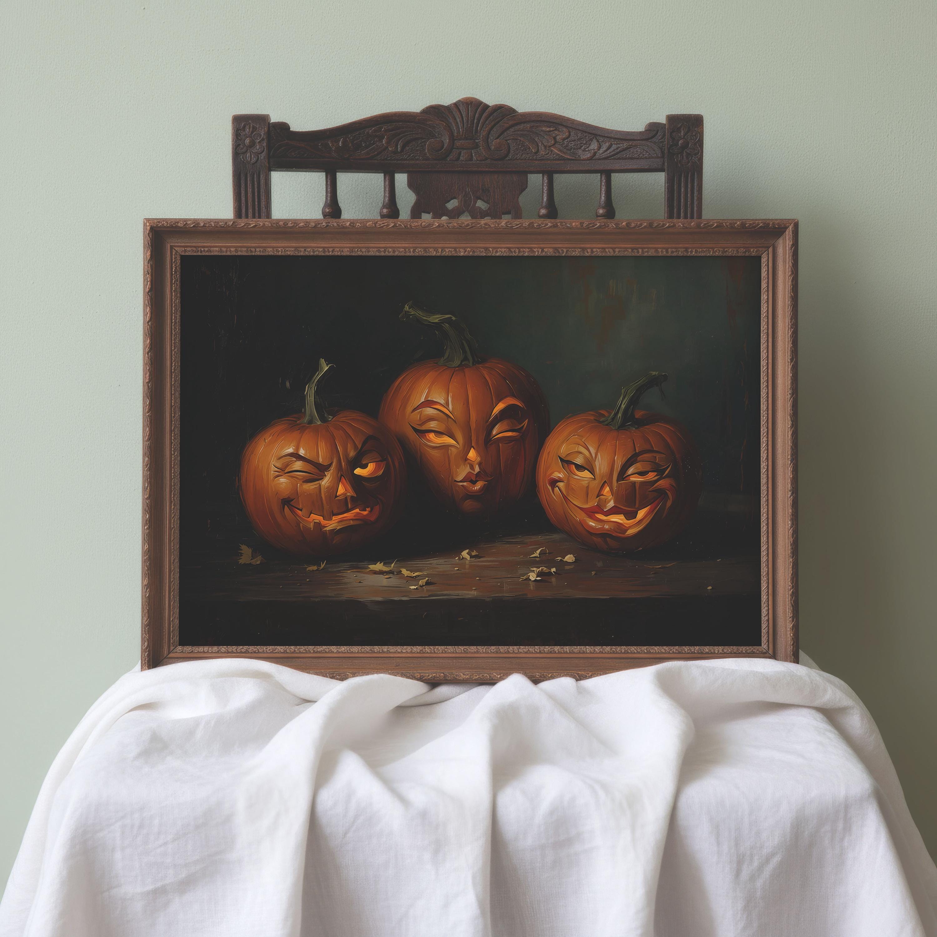 Flirty Jack O Lantern Wall Art | Vintage Halloween Pumpkin Print | Whimsical Autumn Decor | Flirty Pumpkin Painting for Halloween