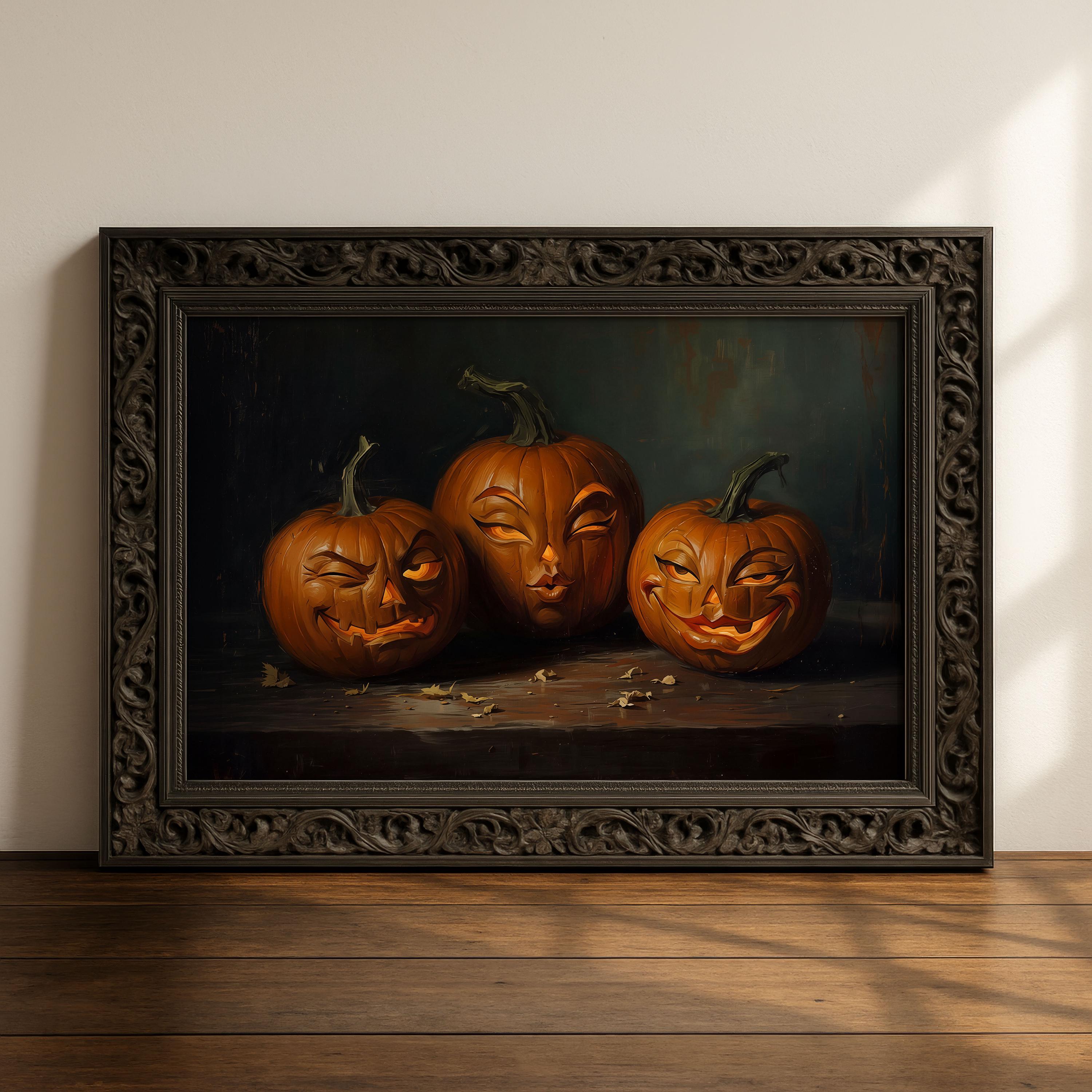 Flirty Jack O Lantern Wall Art | Vintage Halloween Pumpkin Print | Whimsical Autumn Decor | Flirty Pumpkin Painting for Halloween
