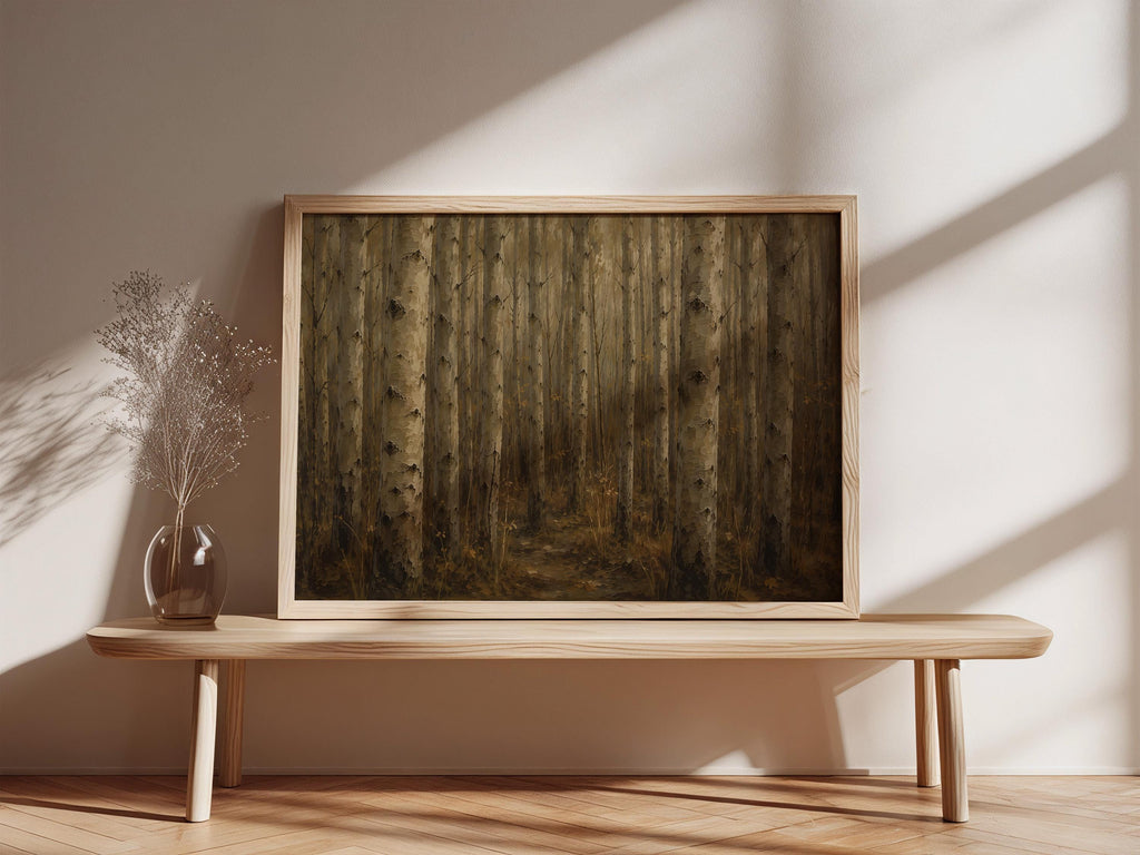 Aspen Grove Wall Art | Moody Autumn Forest Painting | Rustic Farmhouse Decor | Woodland Landscape Print | Aspen Nature Artwork