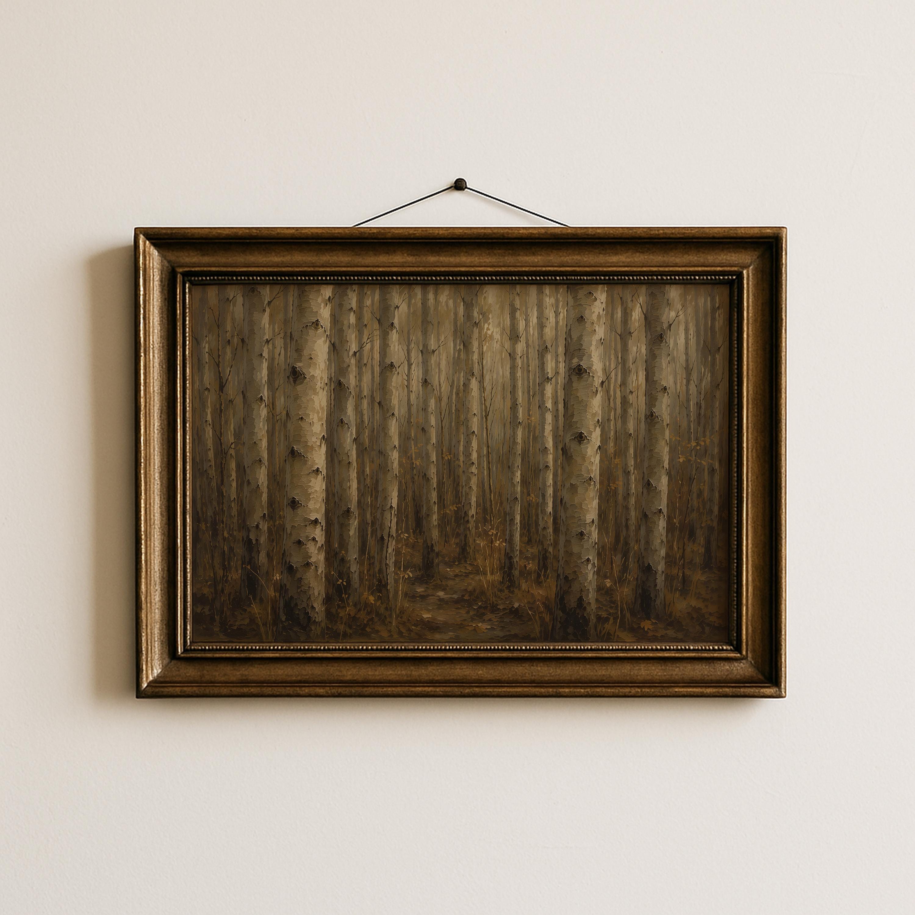 Aspen Grove Wall Art | Moody Autumn Forest Painting | Rustic Farmhouse Decor | Woodland Landscape Print | Aspen Nature Artwork