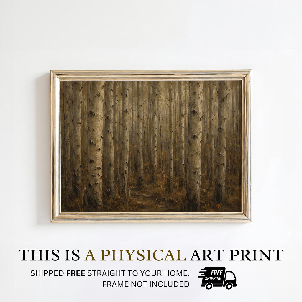 Aspen Grove Wall Art | Moody Autumn Forest Painting | Rustic Farmhouse Decor | Woodland Landscape Print | Aspen Nature Artwork