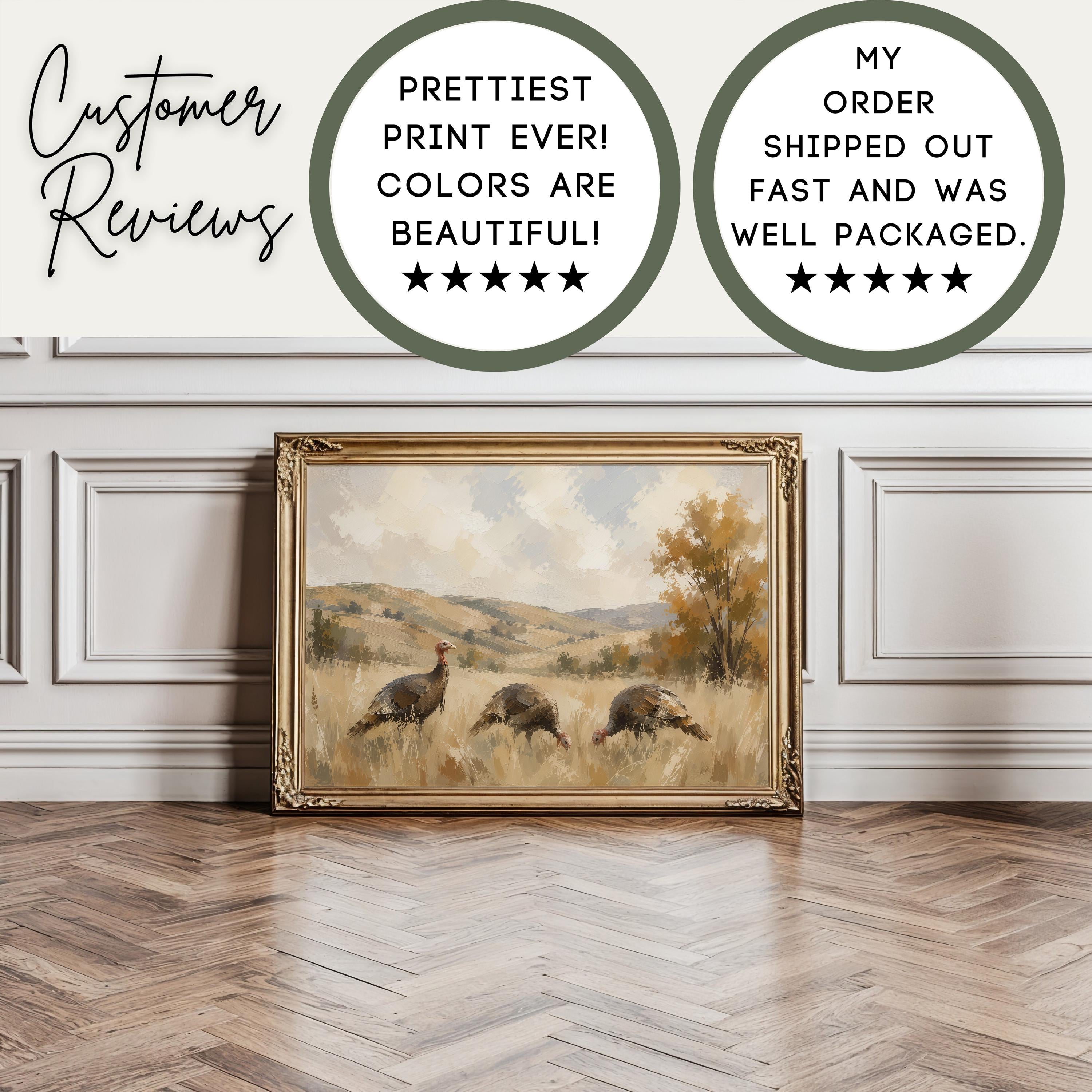 Wild Turkey Wall Art | Autumn Wildlife Painting | Rustic Cabin Decor | Vintage Woodland Artwork | Fall Turkeys Nature Print