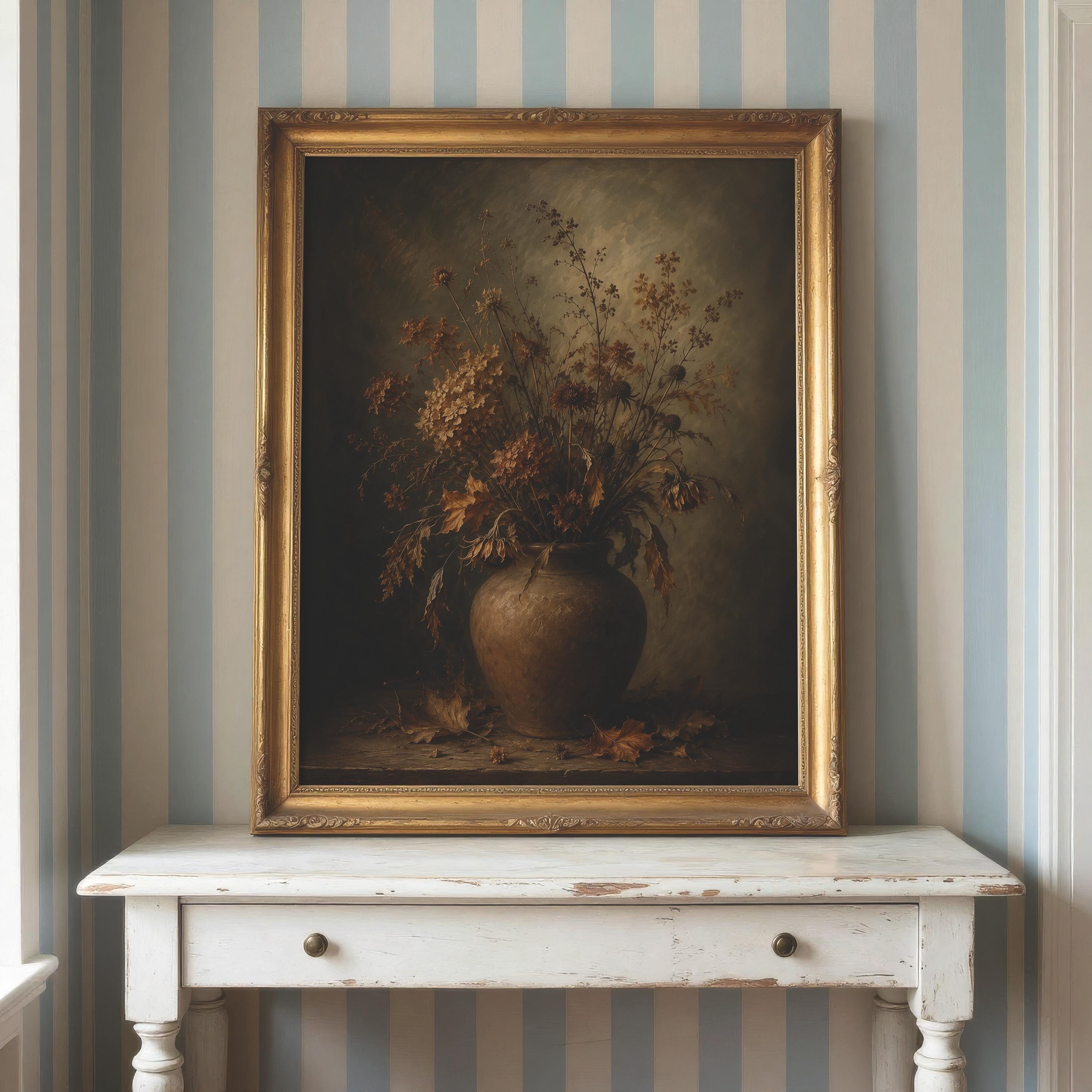 Moody Botanical Wall Art | Vintage Floral Vase Print | Dark Academia Decor | Autumn Flower Painting | Cottagecore Artwork