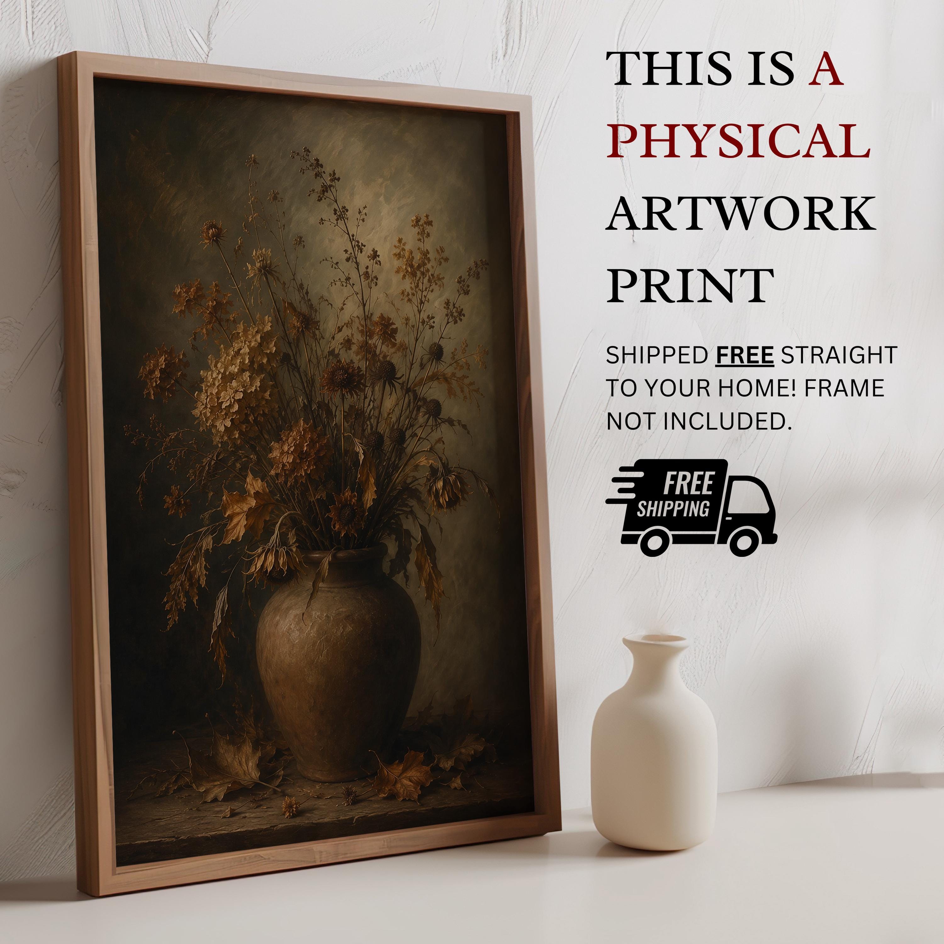 Moody Botanical Wall Art | Vintage Floral Vase Print | Dark Academia Decor | Autumn Flower Painting | Cottagecore Artwork