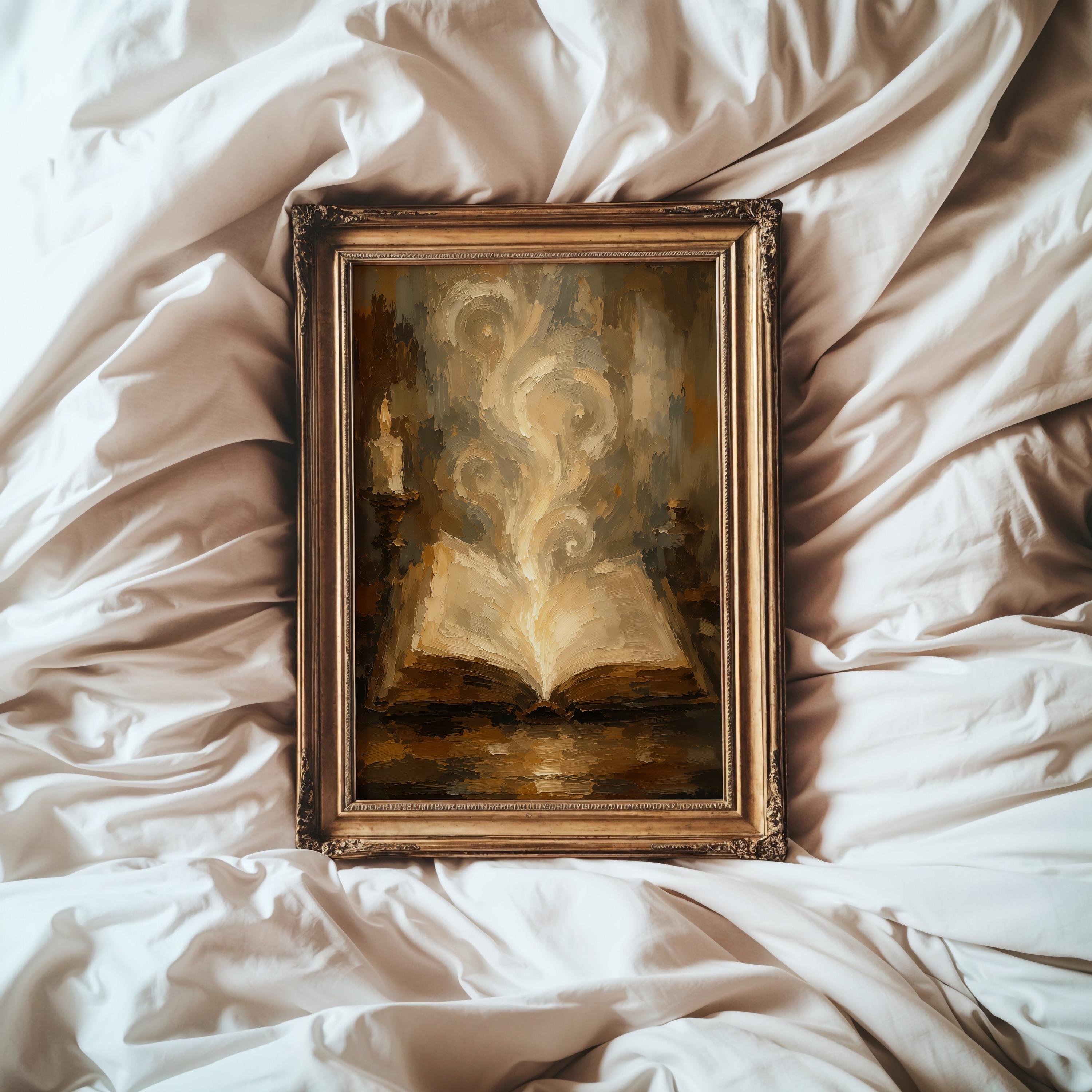 Magic Book Wall Art | Enchanted Library Print | Dark Academia Decor | Fantasy Book Painting | Wizard Study Artwork