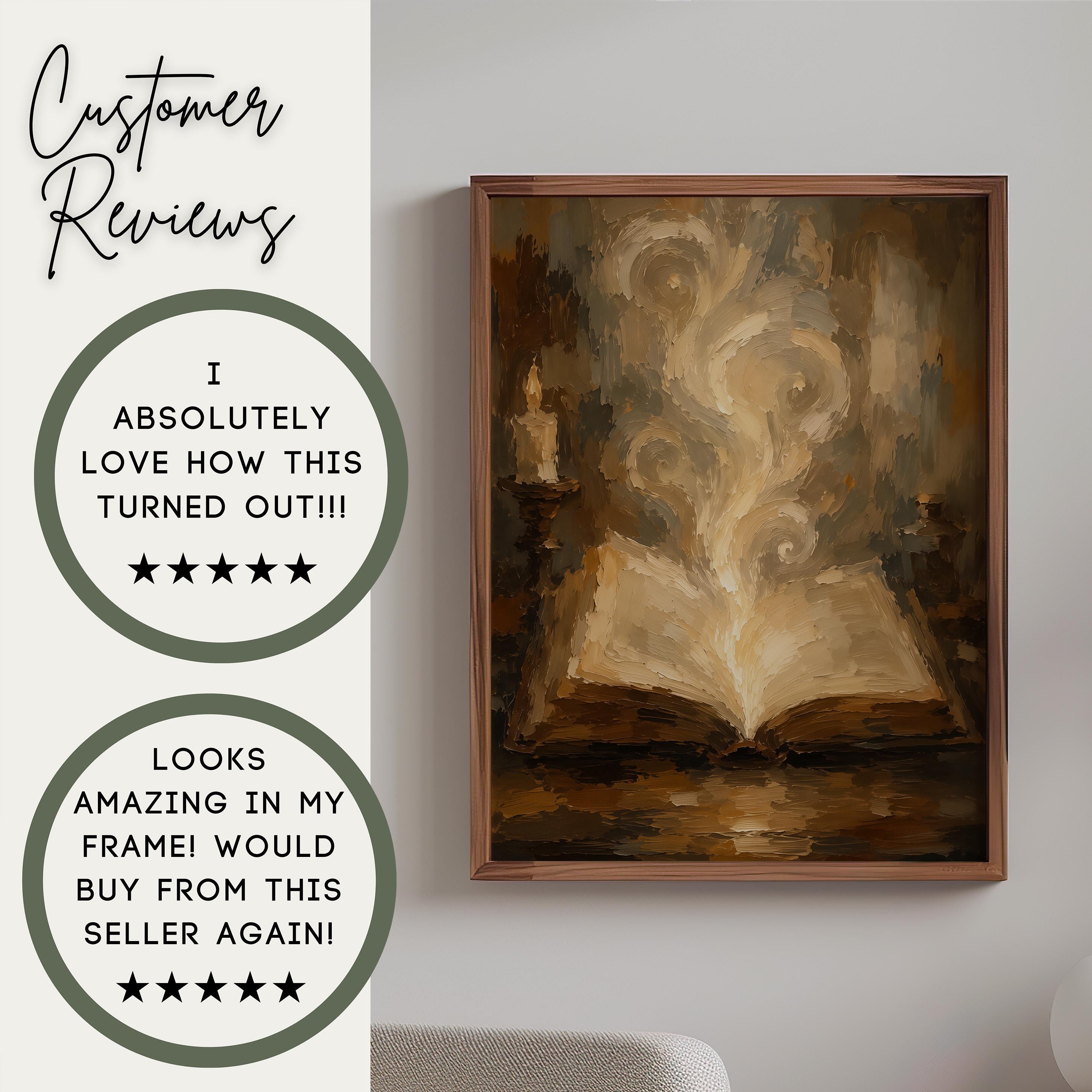Magic Book Wall Art | Enchanted Library Print | Dark Academia Decor | Fantasy Book Painting | Wizard Study Artwork