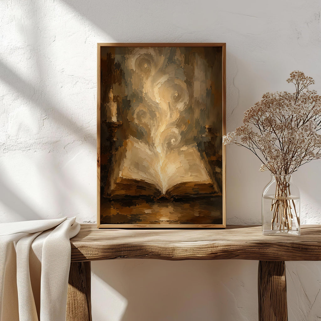 Magic Book Wall Art | Enchanted Library Print | Dark Academia Decor | Fantasy Book Painting | Wizard Study Artwork