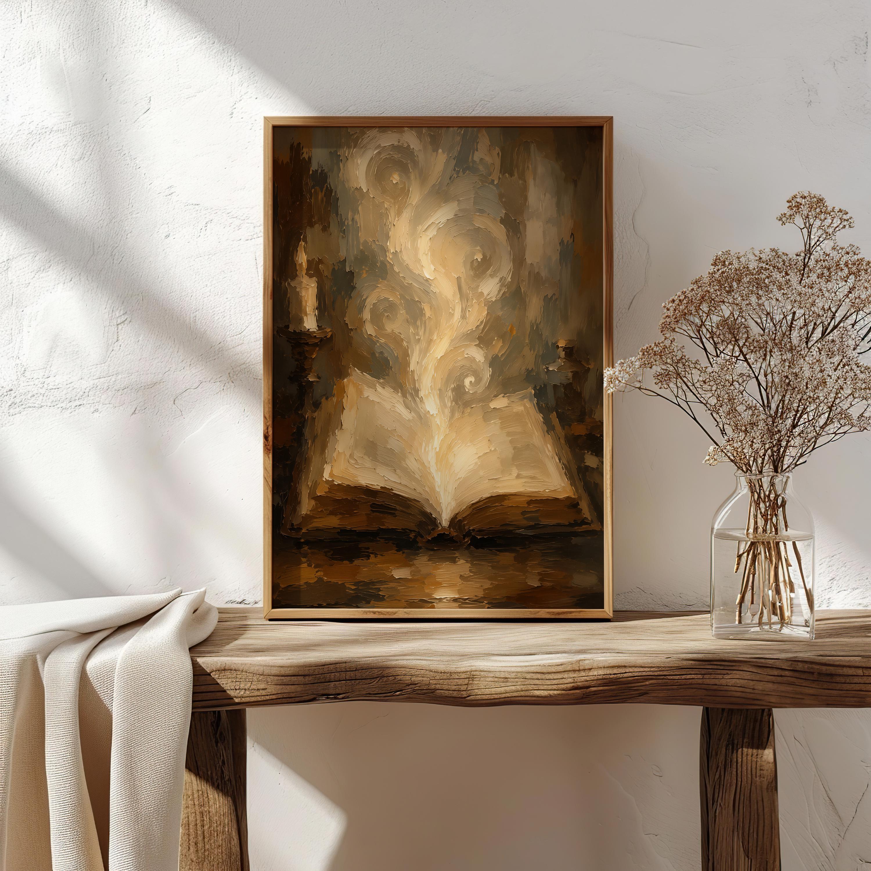 Magic Book Wall Art | Enchanted Library Print | Dark Academia Decor | Fantasy Book Painting | Wizard Study Artwork