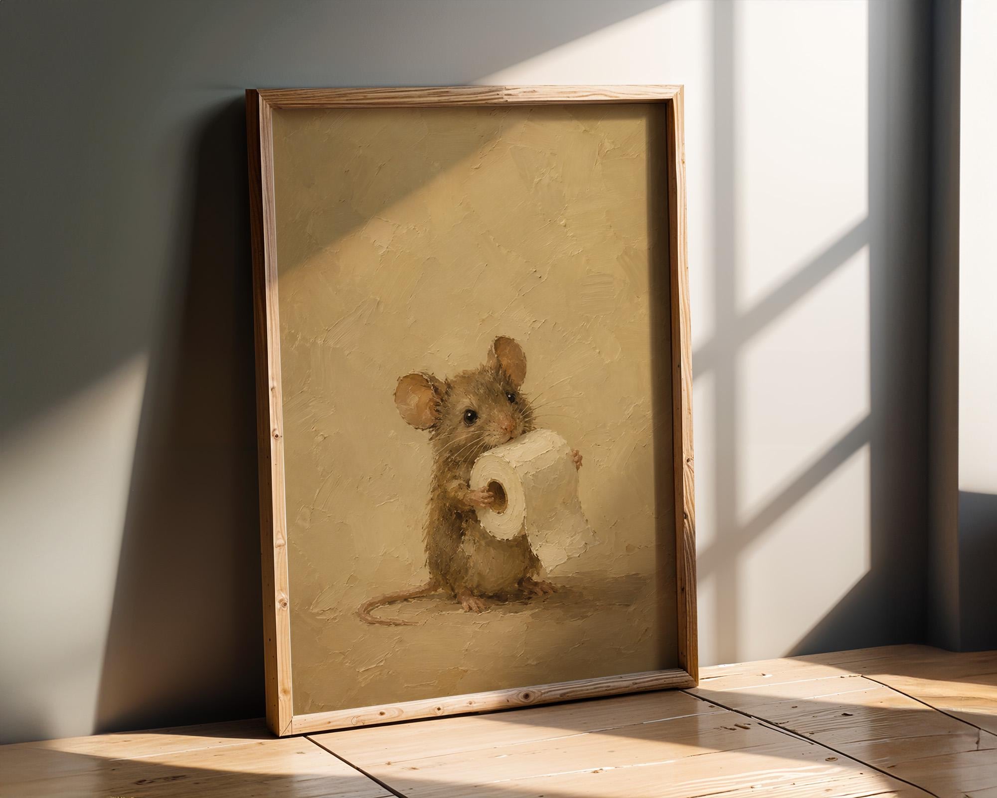 Mouse and Toilet Paper Wall Art | Funny Bathroom Print | Farmhouse Powder Room Decor | Whimsical Mouse Artwork | Guest Bath Gift