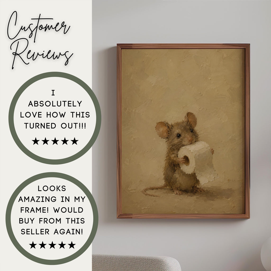 Mouse and Toilet Paper Wall Art | Funny Bathroom Print | Farmhouse Powder Room Decor | Whimsical Mouse Artwork | Guest Bath Gift